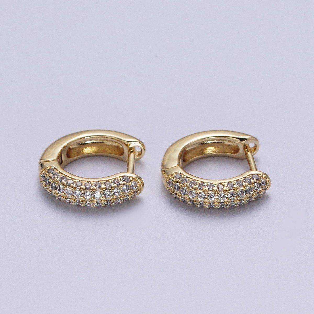 14mm Clear Micro Paved CZ Gold Huggie Hoop Earrings P-395 - DLUXCA