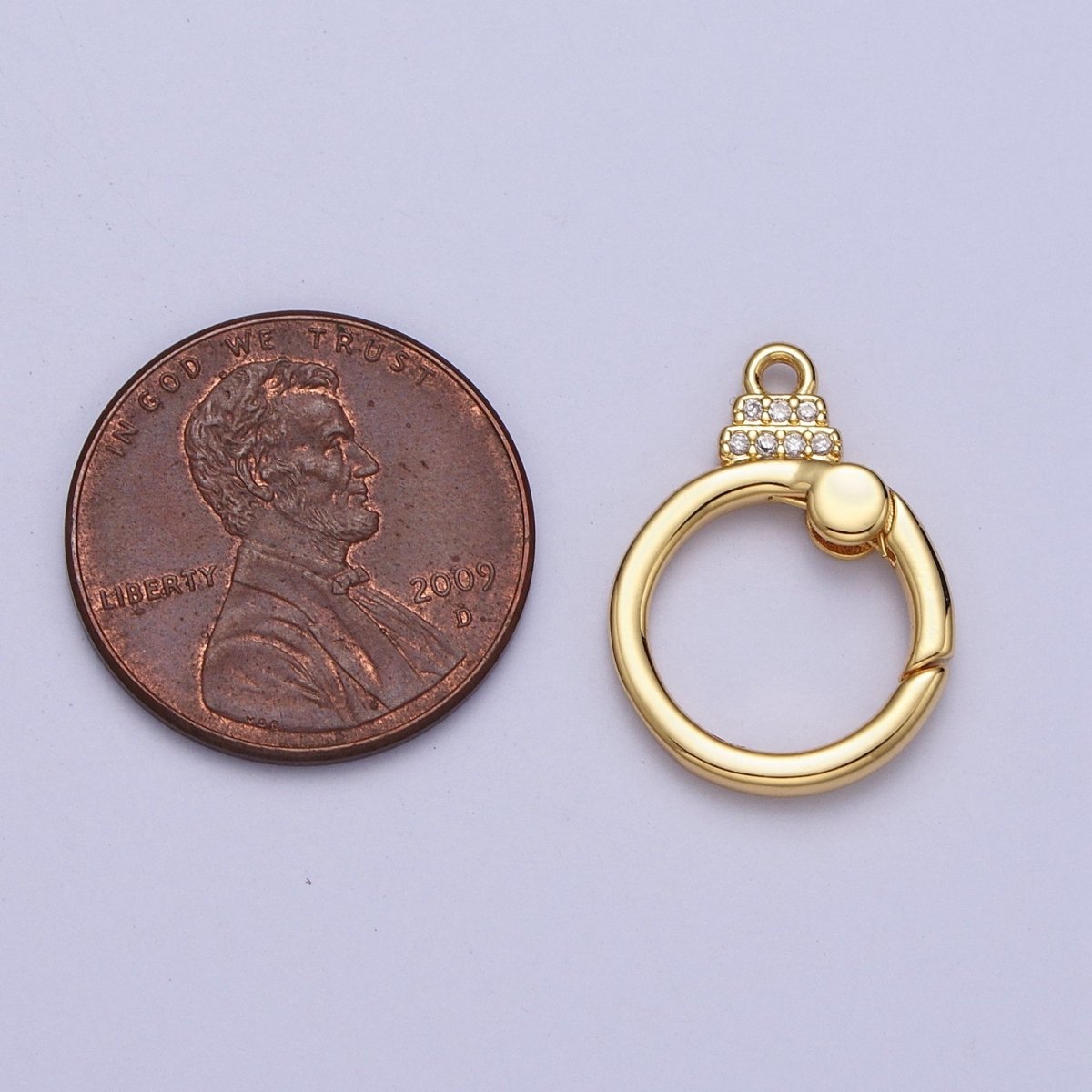 14mm Gold Round Pish Spring Gate Ring Micro Paved CZ Supply | Z-029 - DLUXCA