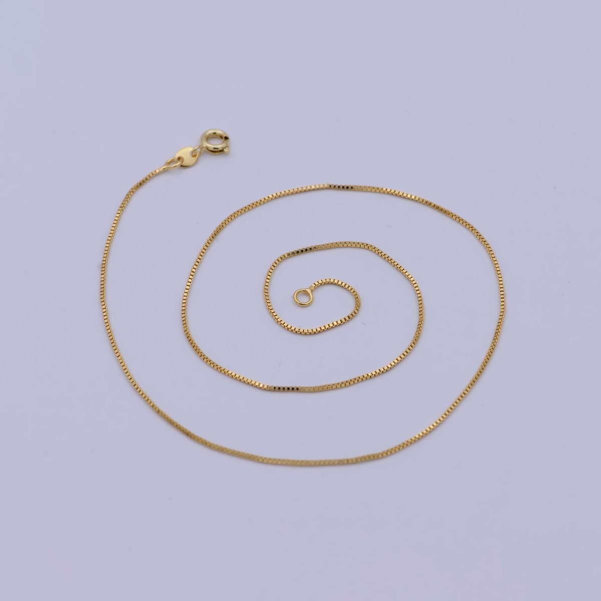 15.5" Box Chain Necklace, Dainty 24K Gold Plated 0.7mm Layering Finished Chain | WA-503 Clearance Pricing - DLUXCA