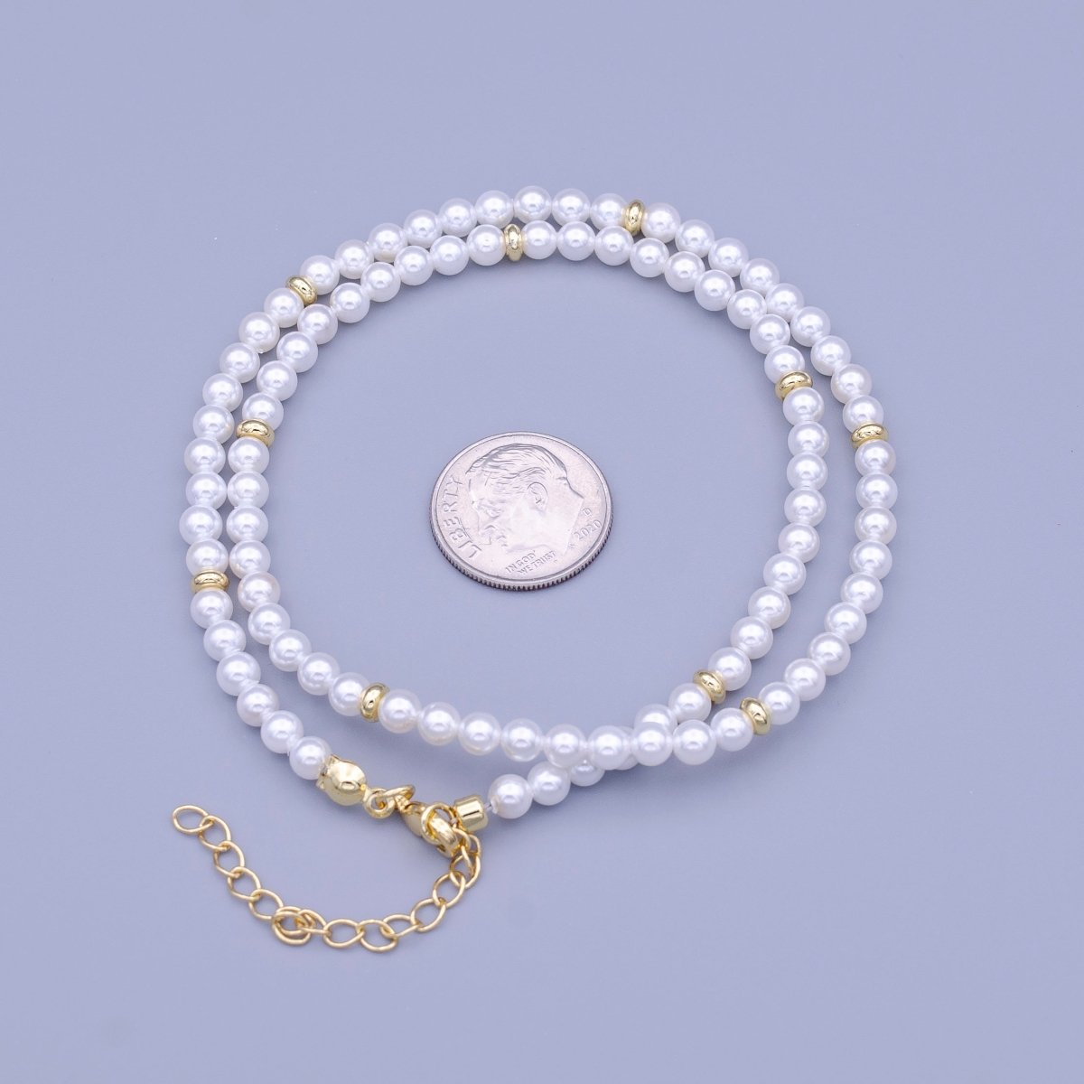 15.5 Inch 4mm Round Pearl Gold Spacer Bead Choker Necklace | WA-1461 Clearance Pricing - DLUXCA