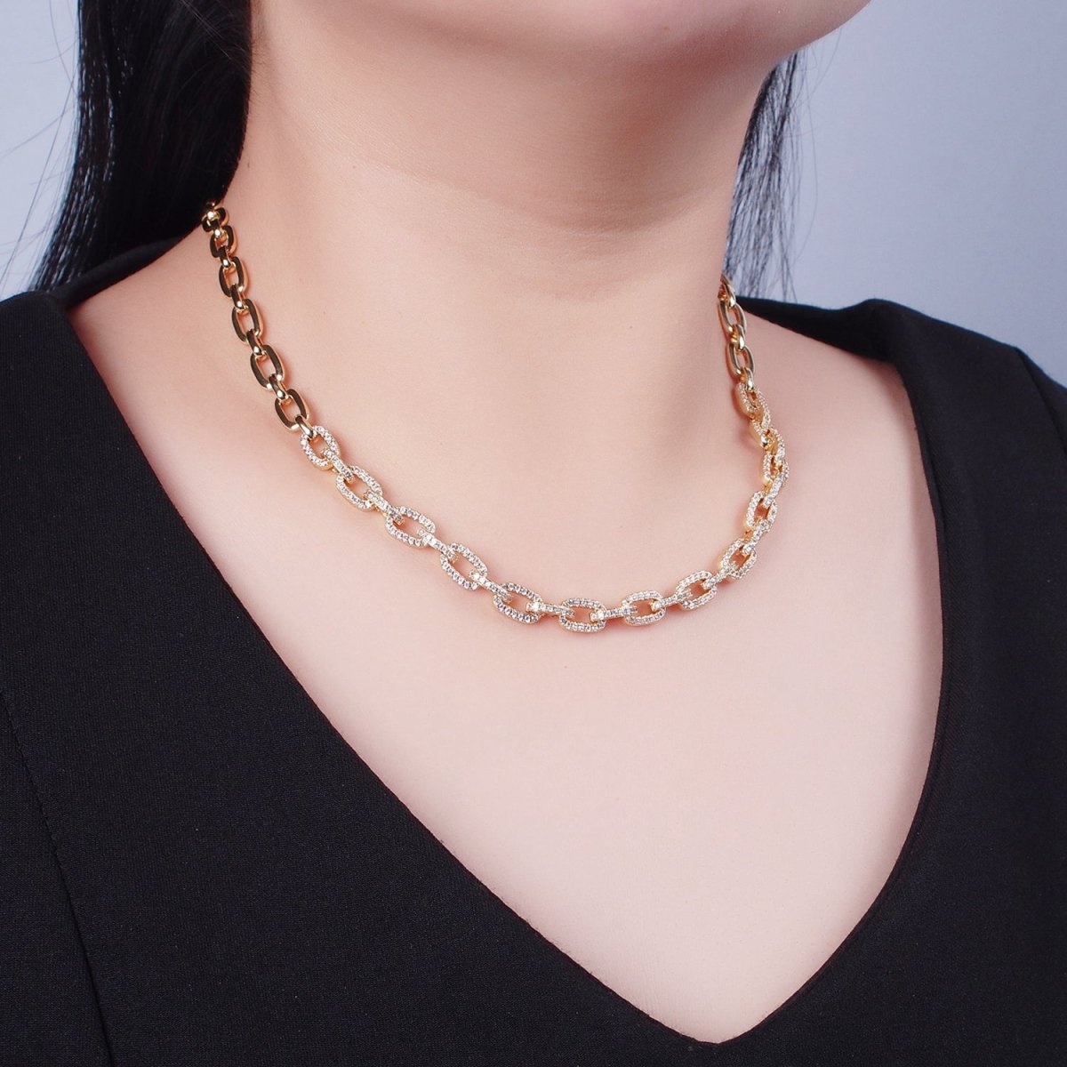 15.5 Inch Micro Pave Cubic Zirconia Cable Chain Necklace | WA-1004 WA-1005 Clearance Pricing