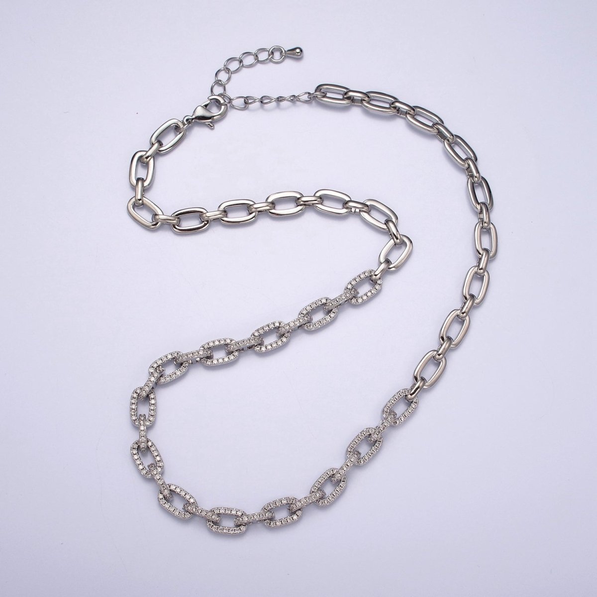 15.5 Inch Micro Pave Cubic Zirconia Cable Chain Necklace | WA-1004 WA-1005 Clearance Pricing