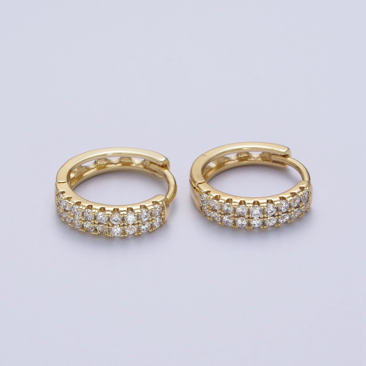 15.5mm Double Micro Paved CZ Huggie Hoop Cartilage Earrings in Gold & Silver | AD-050 AD-052