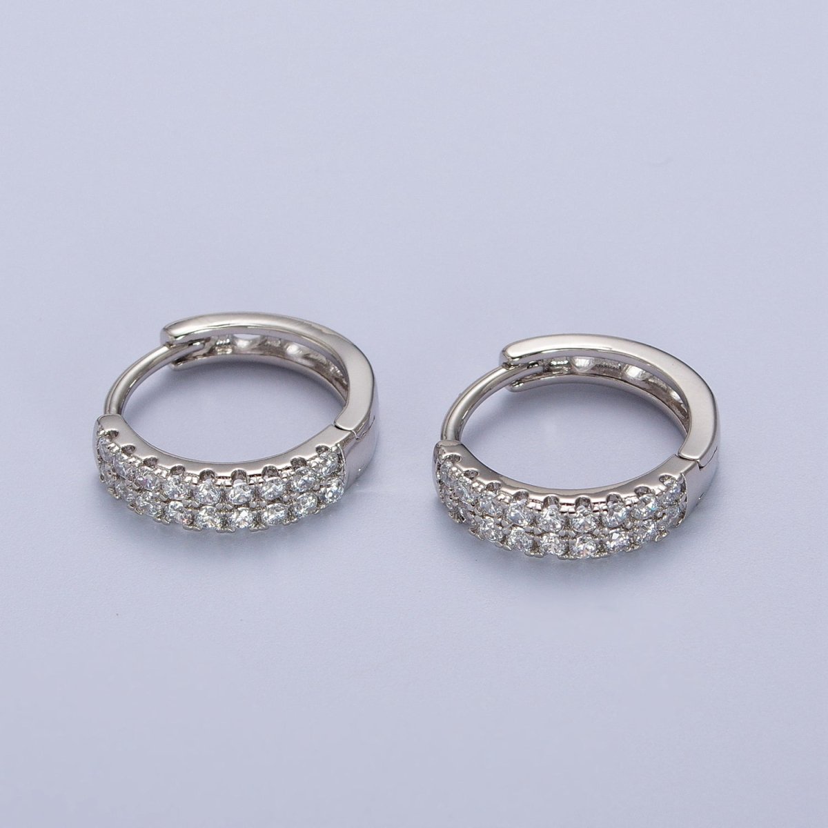 15.5mm Micro Paved CZ Silver Huggie Earrings | AB030 - DLUXCA