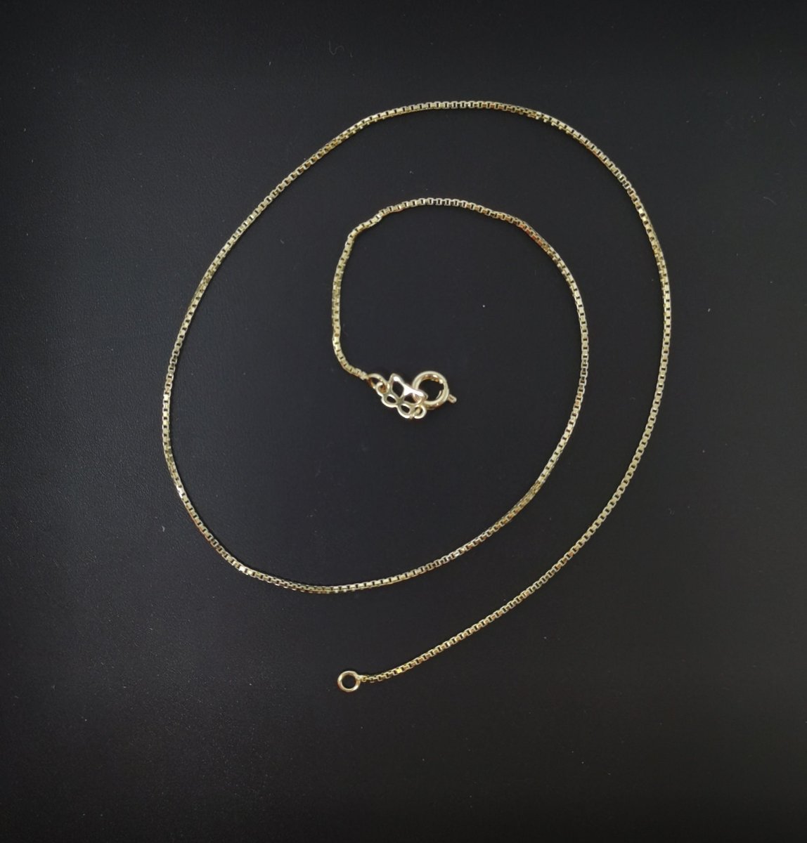 15.7 Inch Ready To Wear Chain, 14K Gold Plated Box Chain Necklace, Dainty 1mm Layering Box Necklace w/Spring Ring | CN-563 - DLUXCA