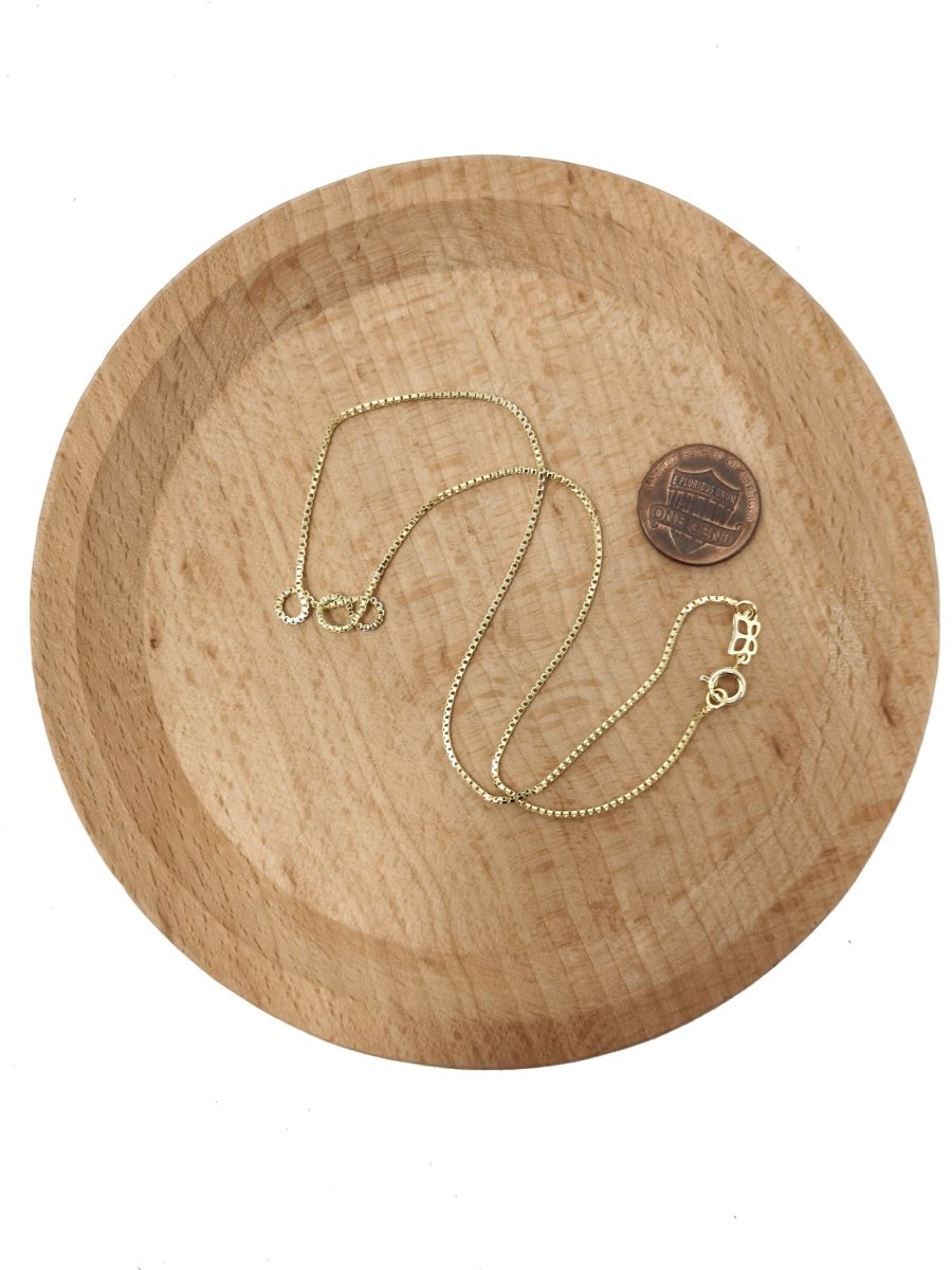 15.7 Inch Ready To Wear Chain, 14K Gold Plated Box Chain Necklace, Dainty 1mm Layering Box Necklace w/Spring Ring | CN-563 - DLUXCA