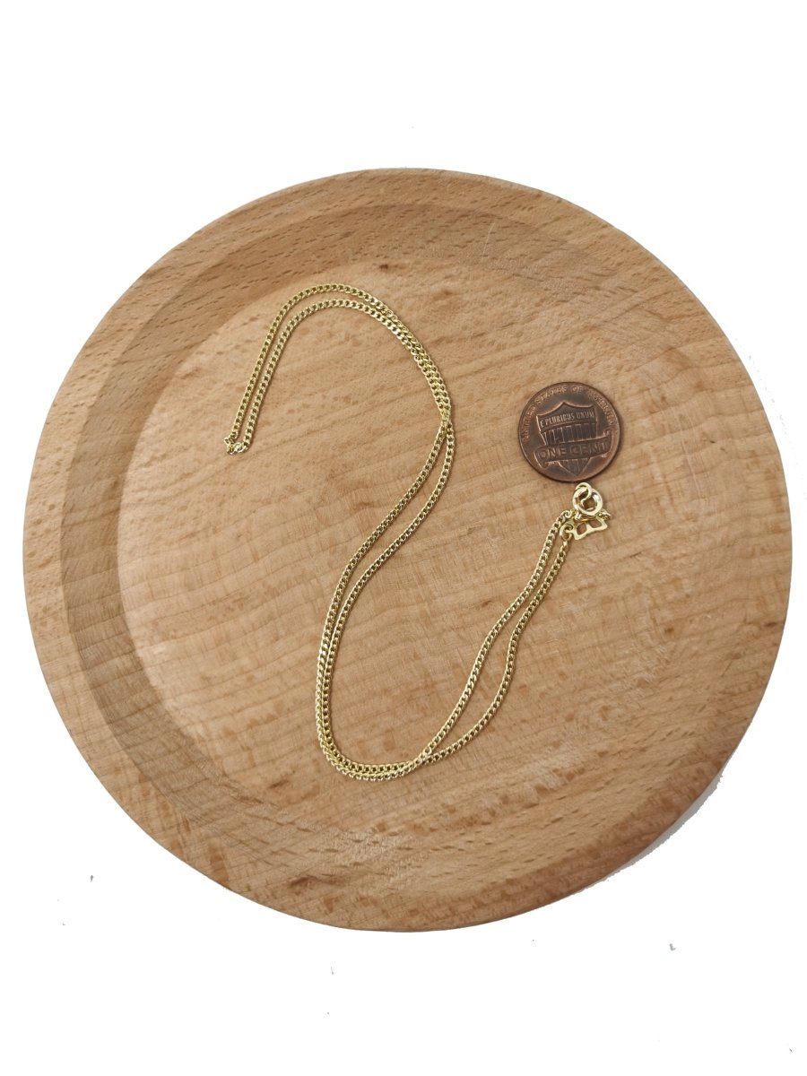 15.8 inch Curb Chain Necklace, 14K Gold Plated Finished Chain For Jewelry Making, Dainty 1.2mm Curb Necklace w/Spring Ring | CN-943 Clearance Pricing - DLUXCA