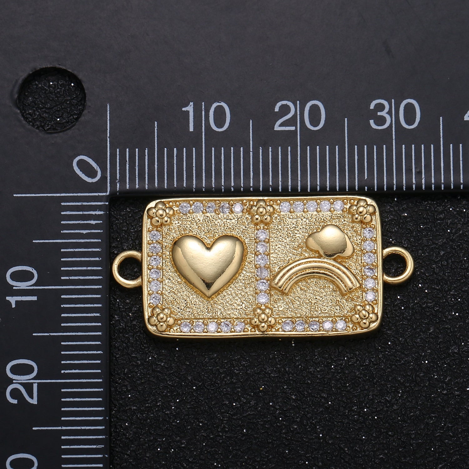 Zirconia Golden Square Heart Rainbow Charm Connector CZ Love Heart Nature Season Micro Pave Jewelry Supply Component GP-075