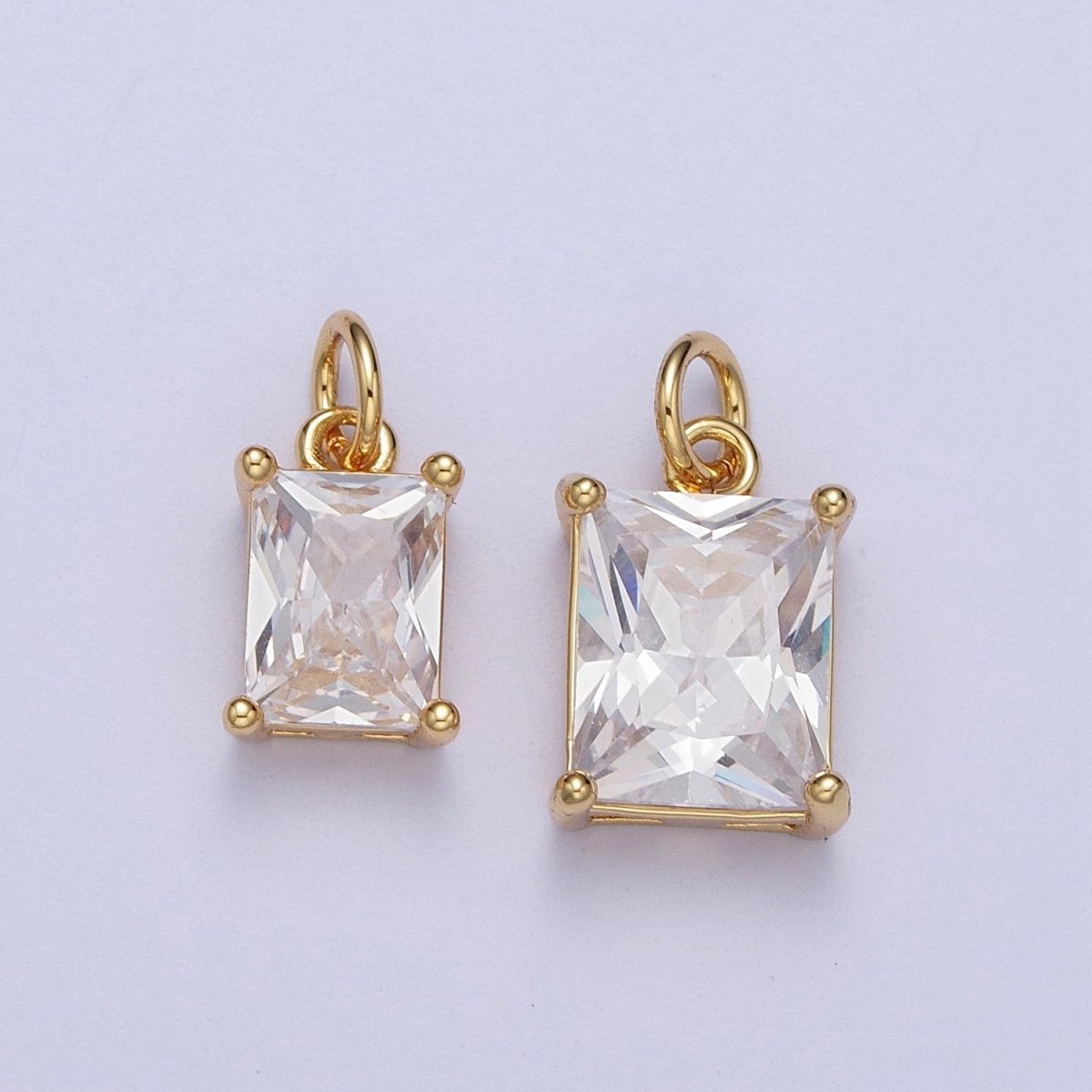 14K Gold Filled 15mm, 17mm Clear Baguette Cubic Zirconia Charm in Gold & Silver | C-420 AG-364, C-243