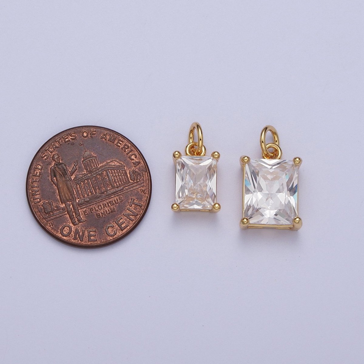 14K Gold Filled 15mm, 17mm Clear Baguette Cubic Zirconia Charm in Gold & Silver | C-420 AG-364, C-243