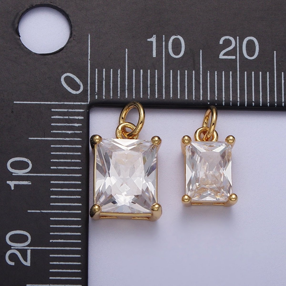 14K Gold Filled 15mm, 17mm Clear Baguette Cubic Zirconia Charm in Gold & Silver | C-420 AG-364, C-243