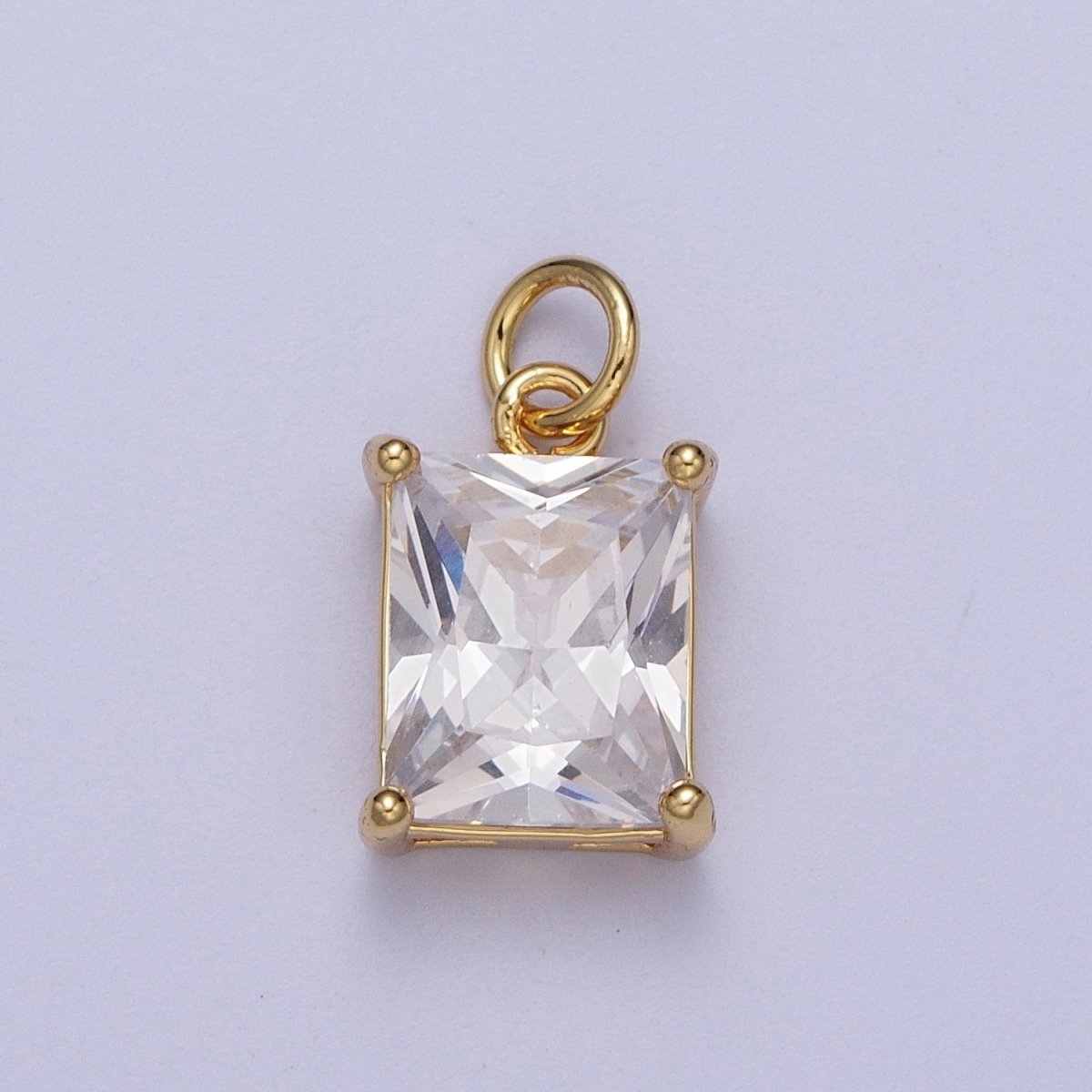 14K Gold Filled 15mm, 17mm Clear Baguette Cubic Zirconia Charm in Gold & Silver | C-420 AG-364, C-243