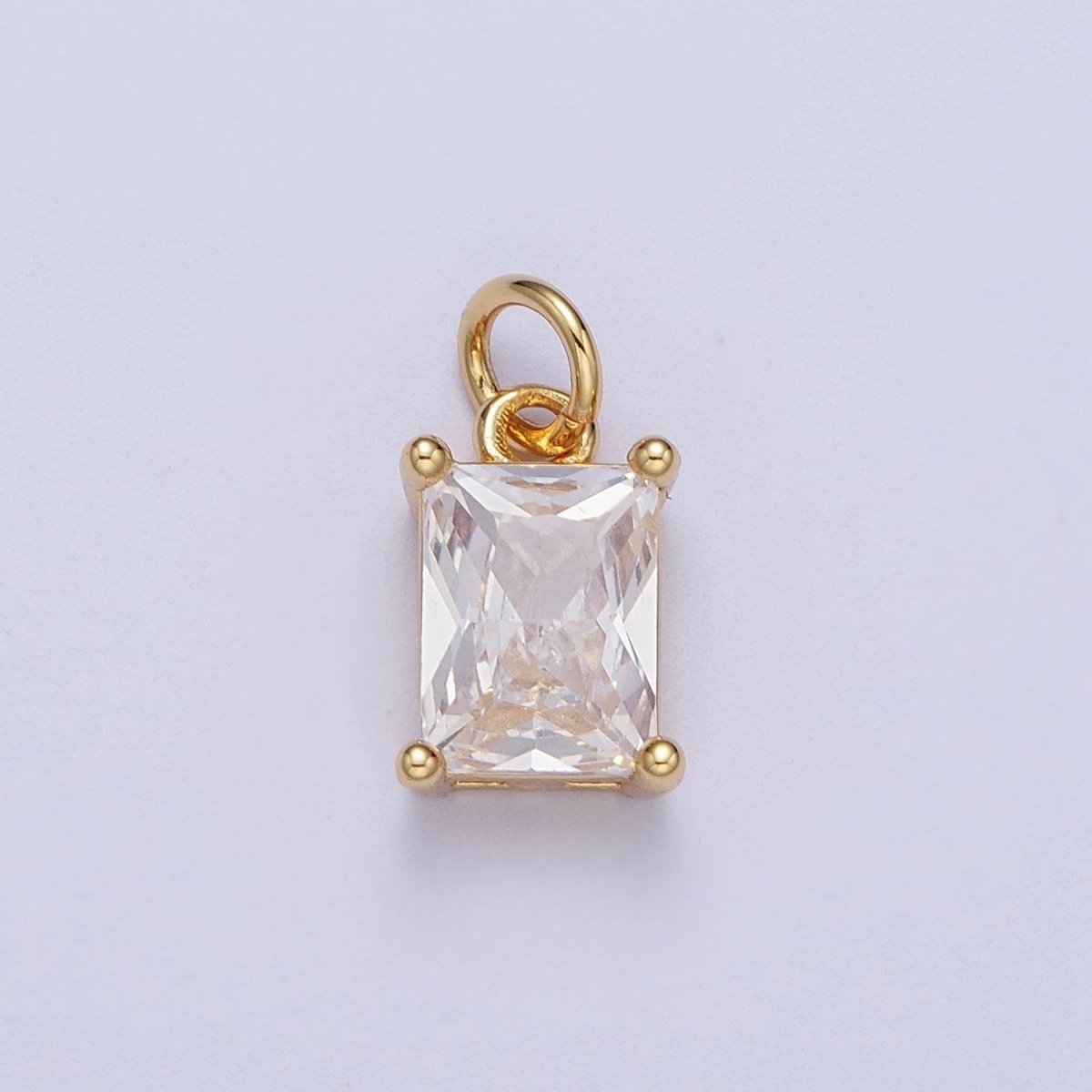 14K Gold Filled 15mm, 17mm Clear Baguette Cubic Zirconia Charm in Gold & Silver | C-420 AG-364, C-243