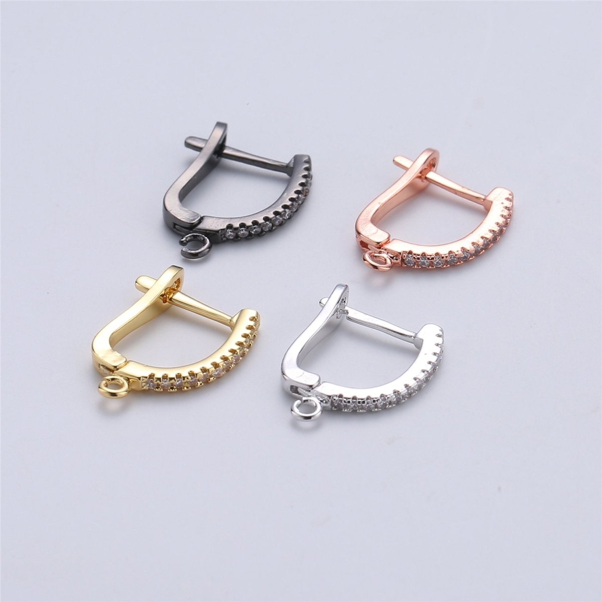 15mm Cubic one touch Earring w/ open link for Charm Rose Gold Silver Gold 18K gold Filled Lead, Nickel free, Lever back earring supply K-167 K-166