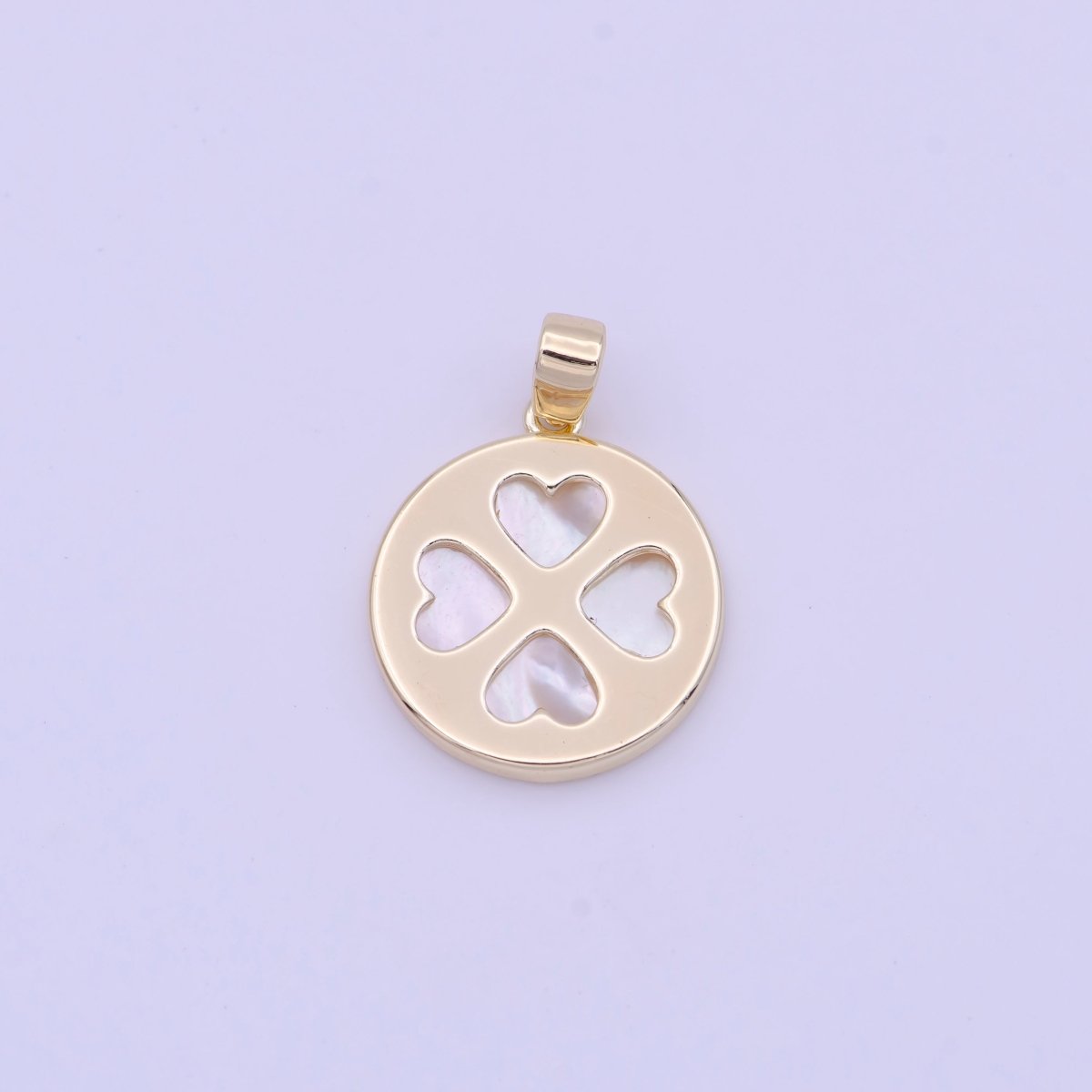 15mm Heart Petal Quatrefoil Clover Shell Pearl Bezel Double Sided Pendant in Gold & Silver | H159 H168
