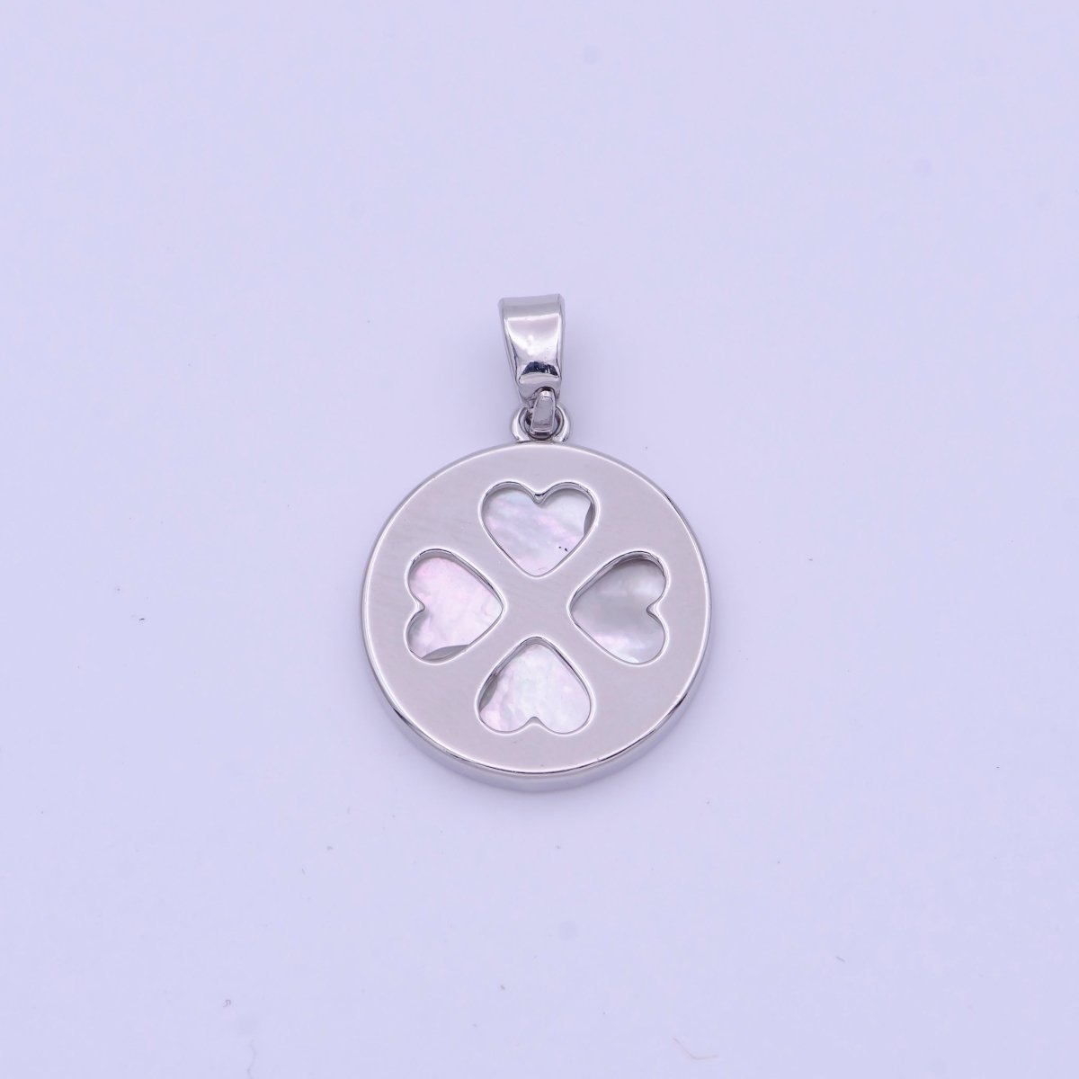15mm Heart Petal Quatrefoil Clover Shell Pearl Bezel Double Sided Pendant in Gold & Silver | H159 H168