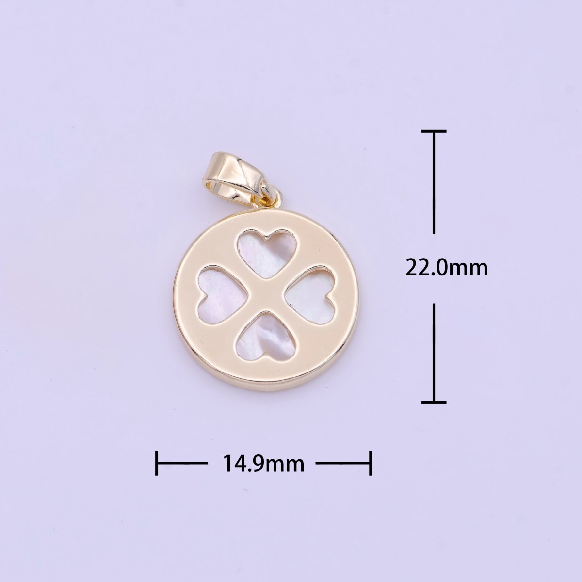 15mm Heart Petal Quatrefoil Clover Shell Pearl Bezel Double Sided Pendant in Gold & Silver | H159 H168