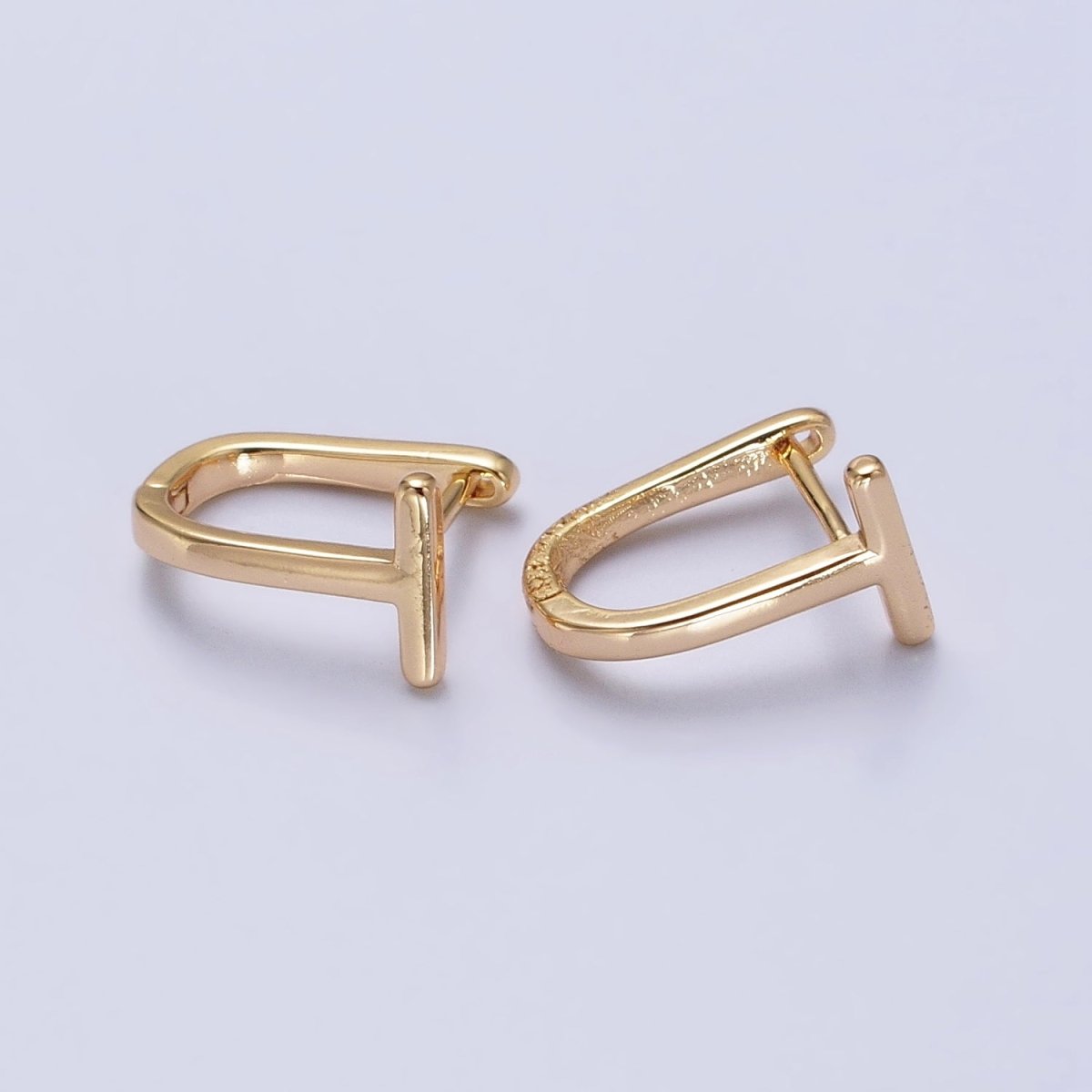 15mm T-Shaped Geometric Oblong U-Shaped Hoop Earrings in Gold & Silver | AB440 AB443