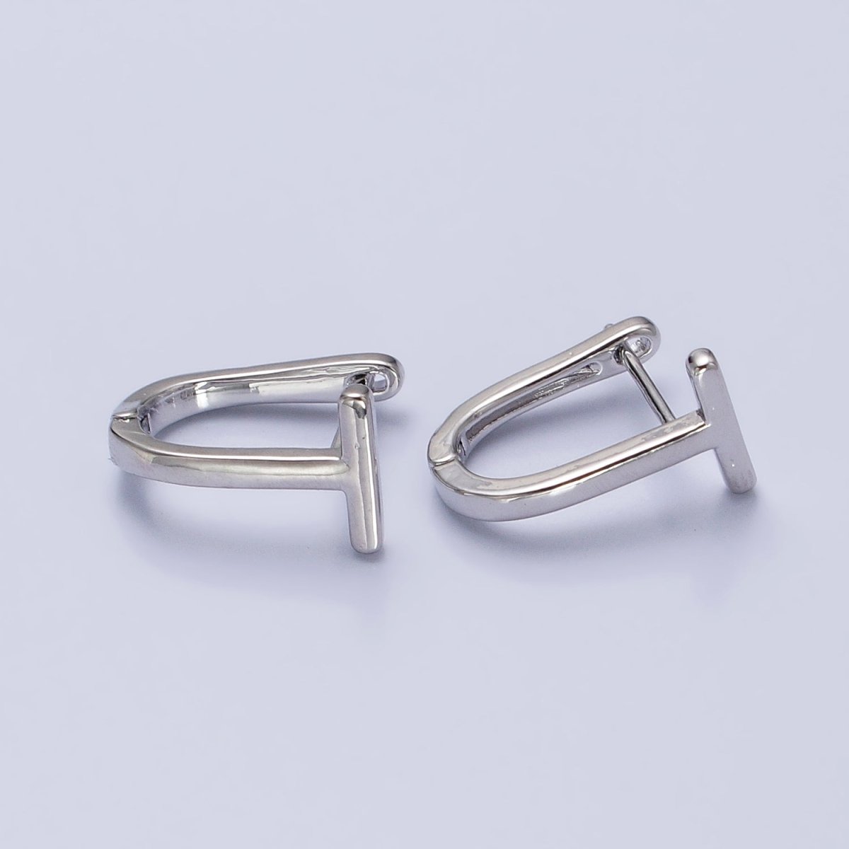 15mm T-Shaped Geometric Oblong U-Shaped Hoop Earrings in Gold & Silver | AB440 AB443