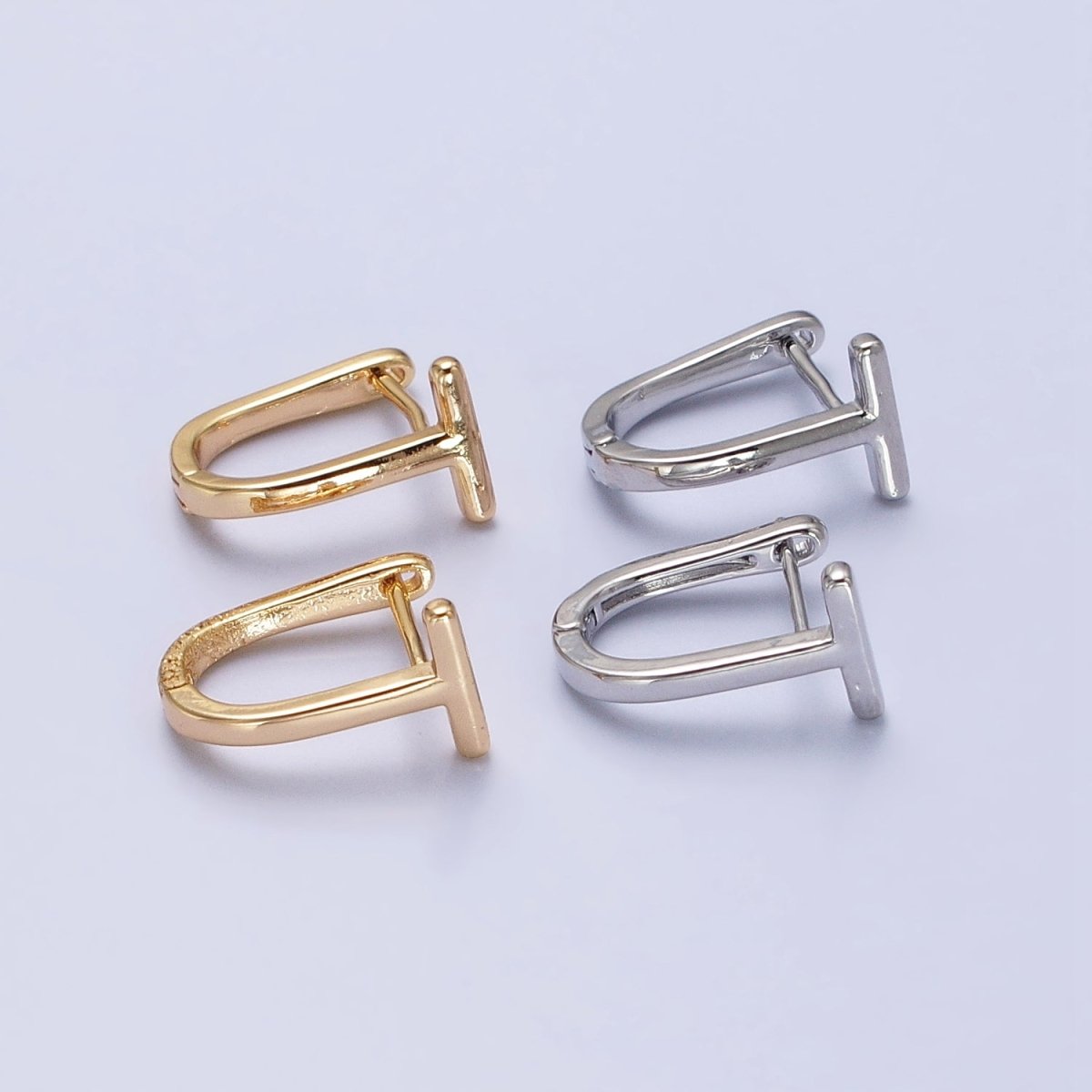15mm T-Shaped Geometric Oblong U-Shaped Hoop Earrings in Gold & Silver | AB440 AB443