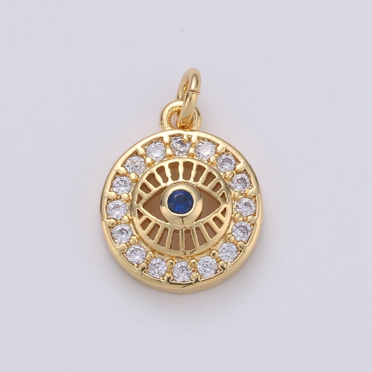 15x10mm 24k Gold Filled Evil Eye, Micro Pave Evil Eye Charm, Turquoise Cubic Charms, CZ Gold Evil Eye Beads, Pink Green Blue Charms, D-485 - D-488