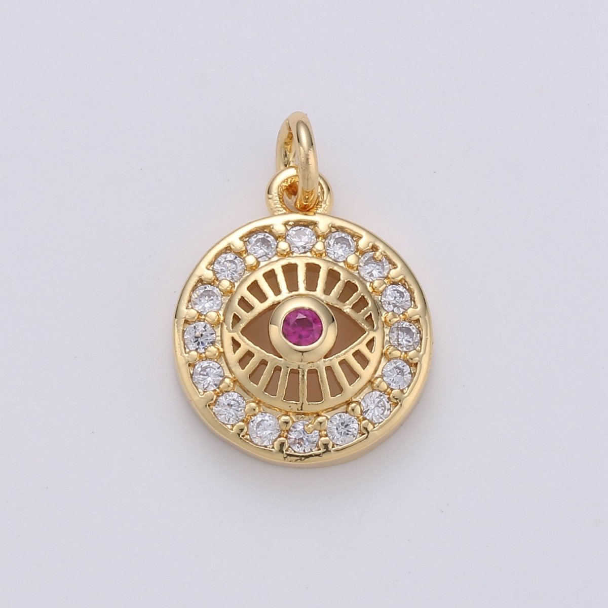 15x10mm 24k Gold Filled Evil Eye, Micro Pave Evil Eye Charm, Turquoise Cubic Charms, CZ Gold Evil Eye Beads, Pink Green Blue Charms, D-485 - D-488