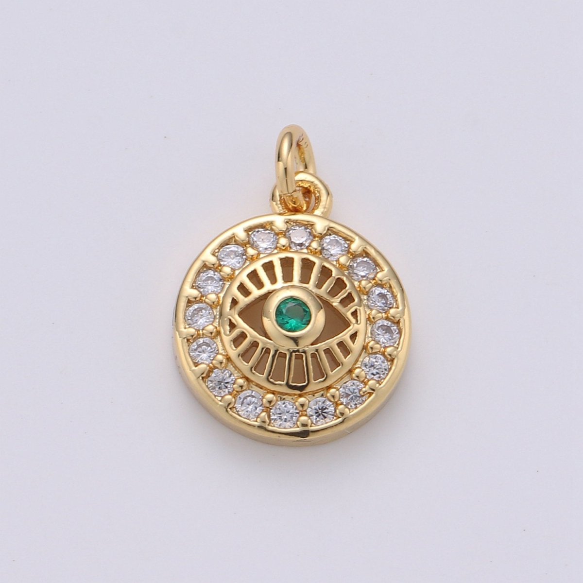 15x10mm 24k Gold Filled Evil Eye, Micro Pave Evil Eye Charm, Turquoise Cubic Charms, CZ Gold Evil Eye Beads, Pink Green Blue Charms, D-485 - D-488