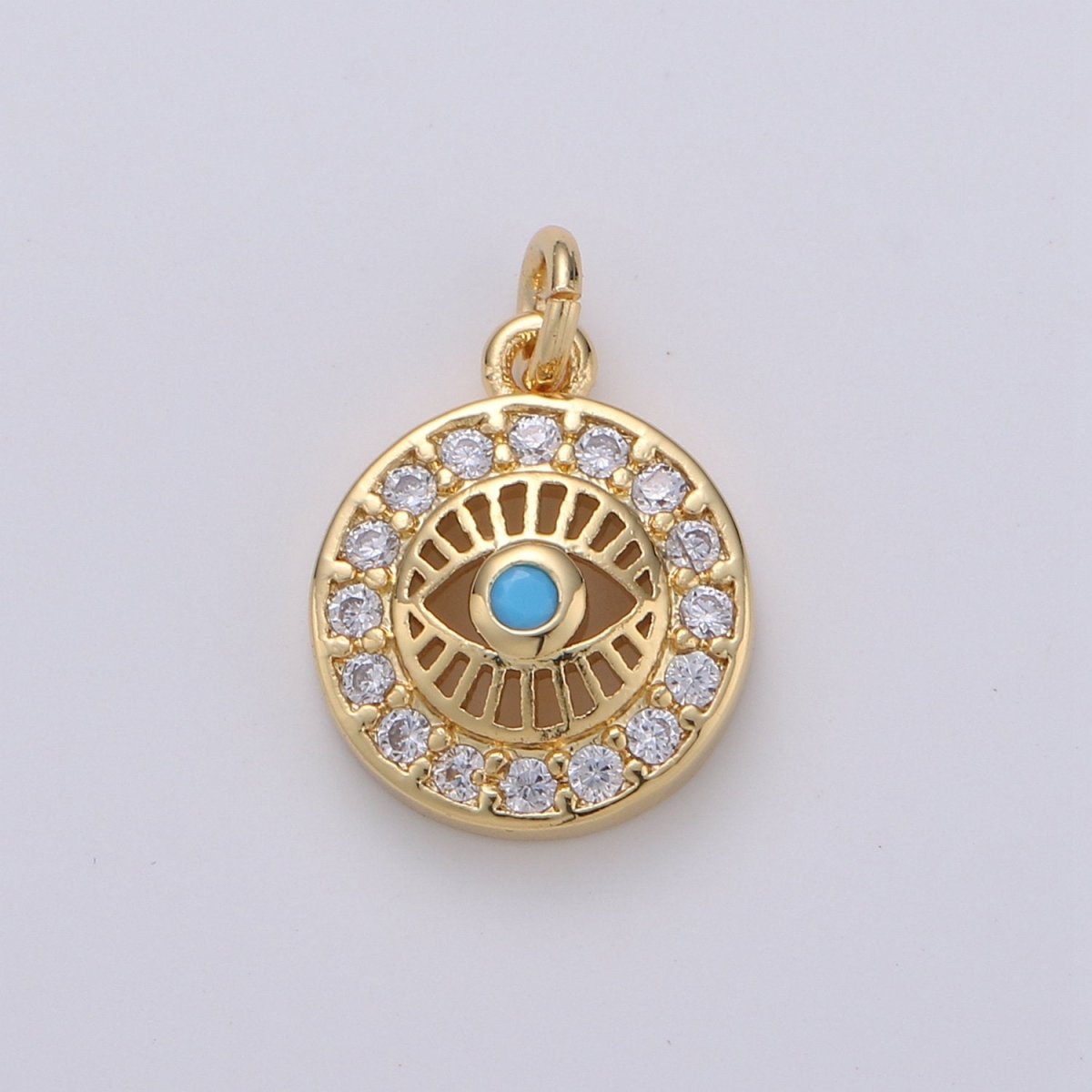 15x10mm 24k Gold Filled Evil Eye, Micro Pave Evil Eye Charm, Turquoise Cubic Charms, CZ Gold Evil Eye Beads, Pink Green Blue Charms, D-485 - D-488