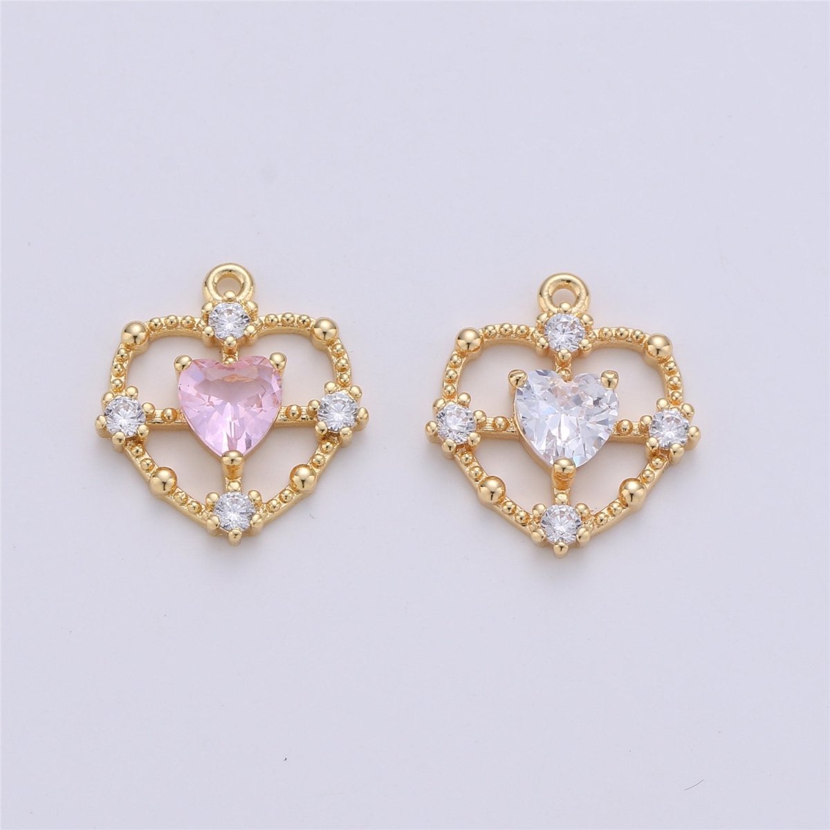 15x13mm Dainty Gold Filled Heart charm, micro pave heart, mini heart charms, heart pendant, cubic Charm Necklace Earring Bracelet C-591