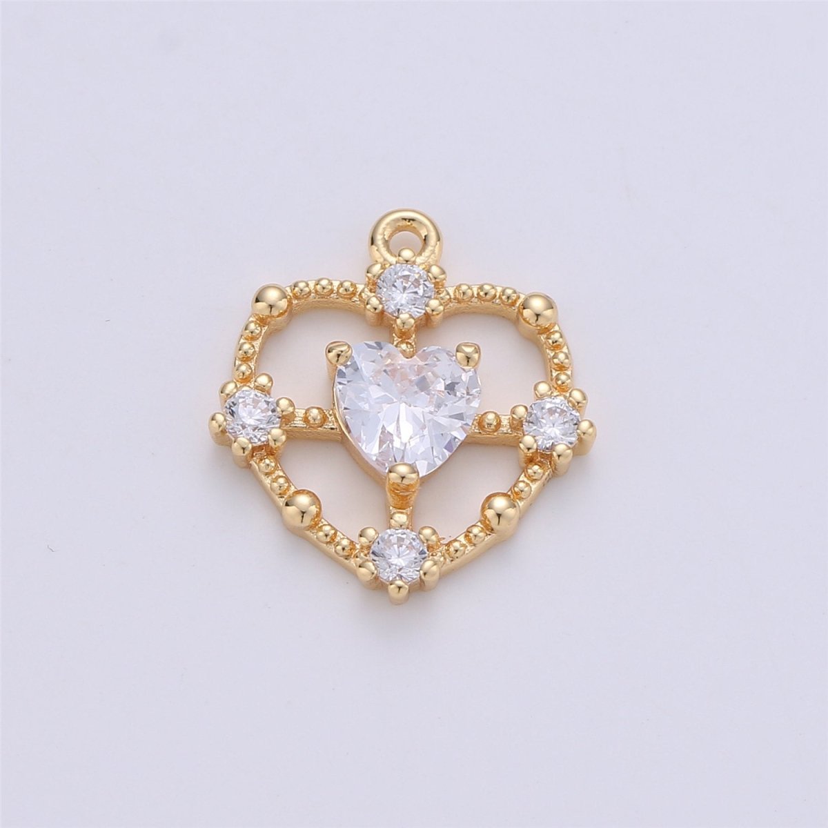 15x13mm Dainty Gold Filled Heart charm, micro pave heart, mini heart charms, heart pendant, cubic Charm Necklace Earring Bracelet C-591