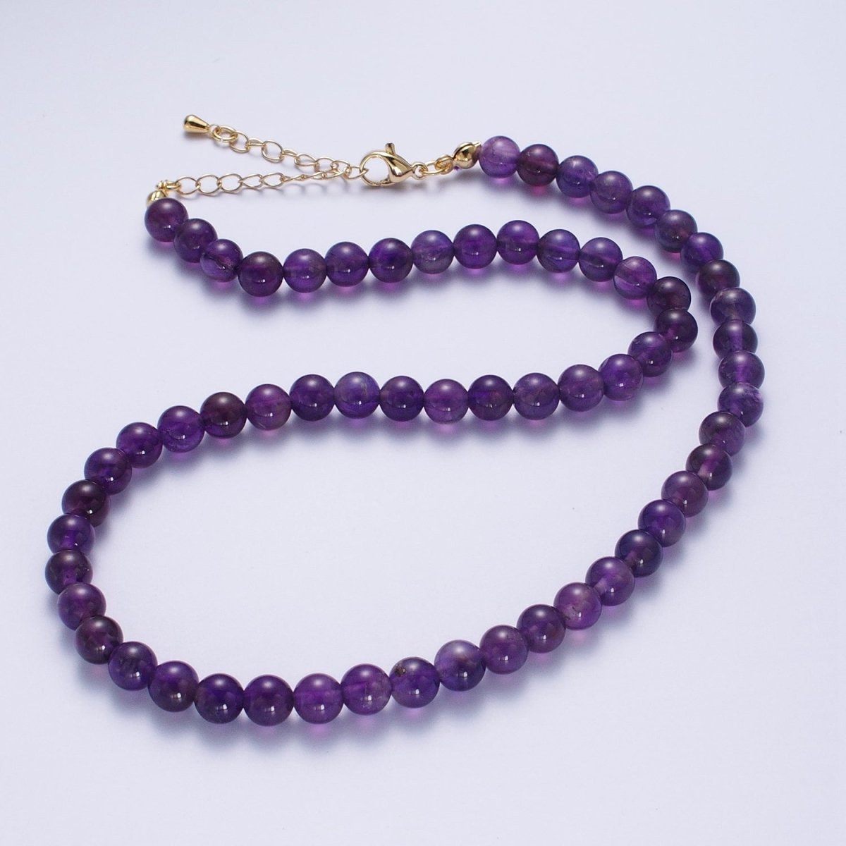 16 Inch Round Dark / Light Purple Amethyst 6.7mm Gemstone Choker Necklace | WA-1182 WA-1183 Clearance Pricing
