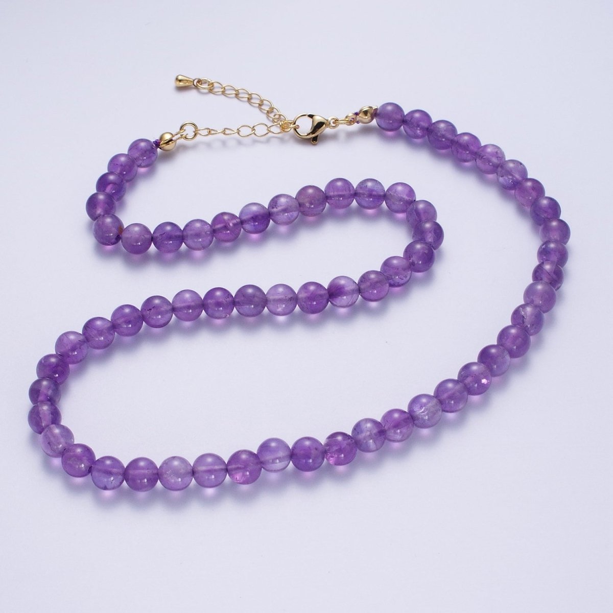 16 Inch Round Dark / Light Purple Amethyst 6.7mm Gemstone Choker Necklace | WA-1182 WA-1183 Clearance Pricing