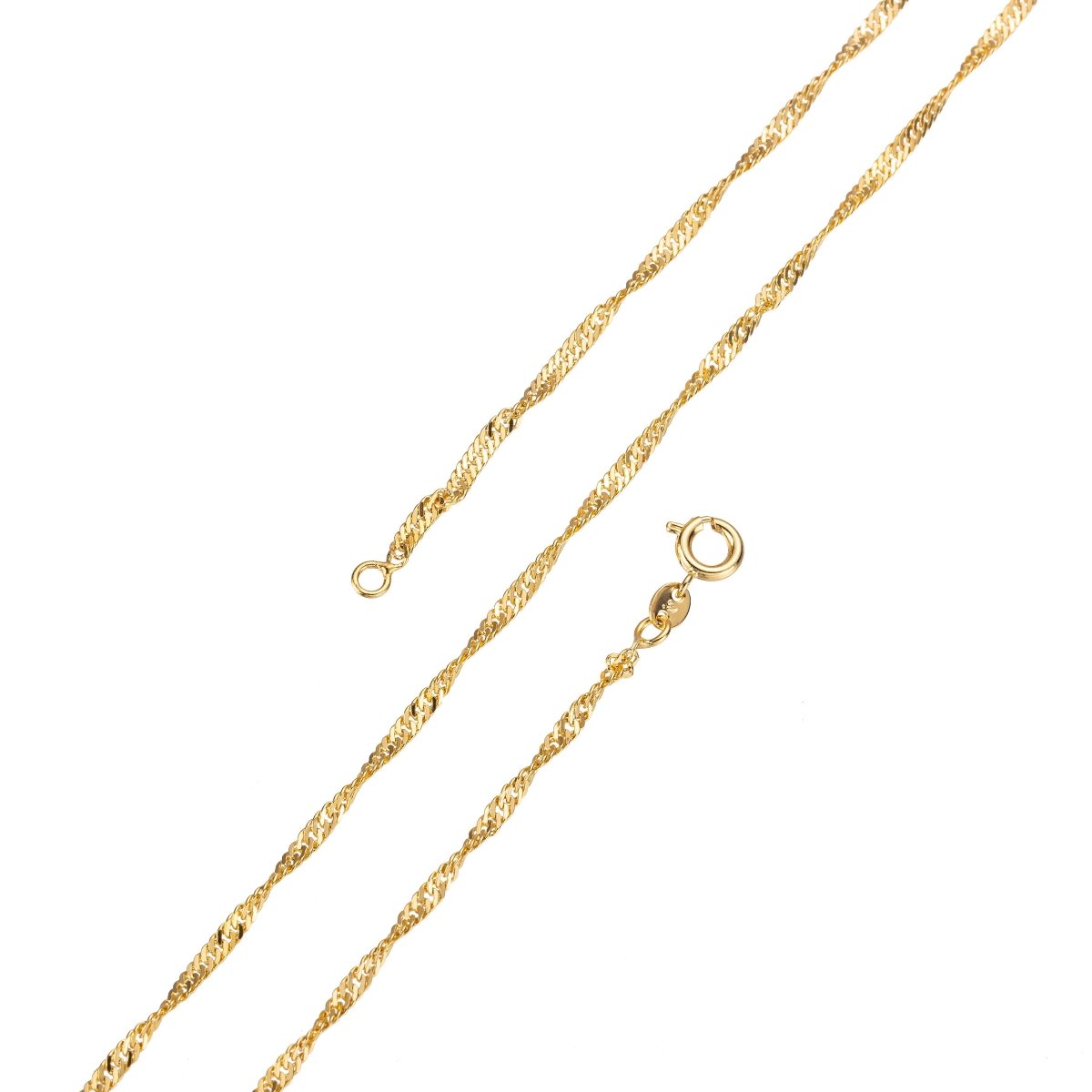 16 inch Singapore Finished Chain For Jewelry Making, 24K Gold Plated Singapore Chain Necklace, Dainty 2mm Singapore Necklace w/ Spring Ring | CN-747  Clearance Pricing