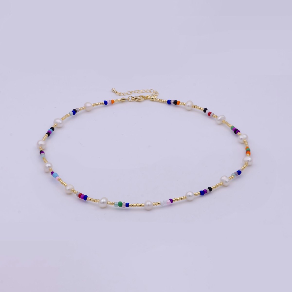 16.5" Freshwater Pearl & Colorful Gold Bead Choker Necklace, Y2K Necklace Accessories | WA-545 Clearance Pricing - DLUXCA