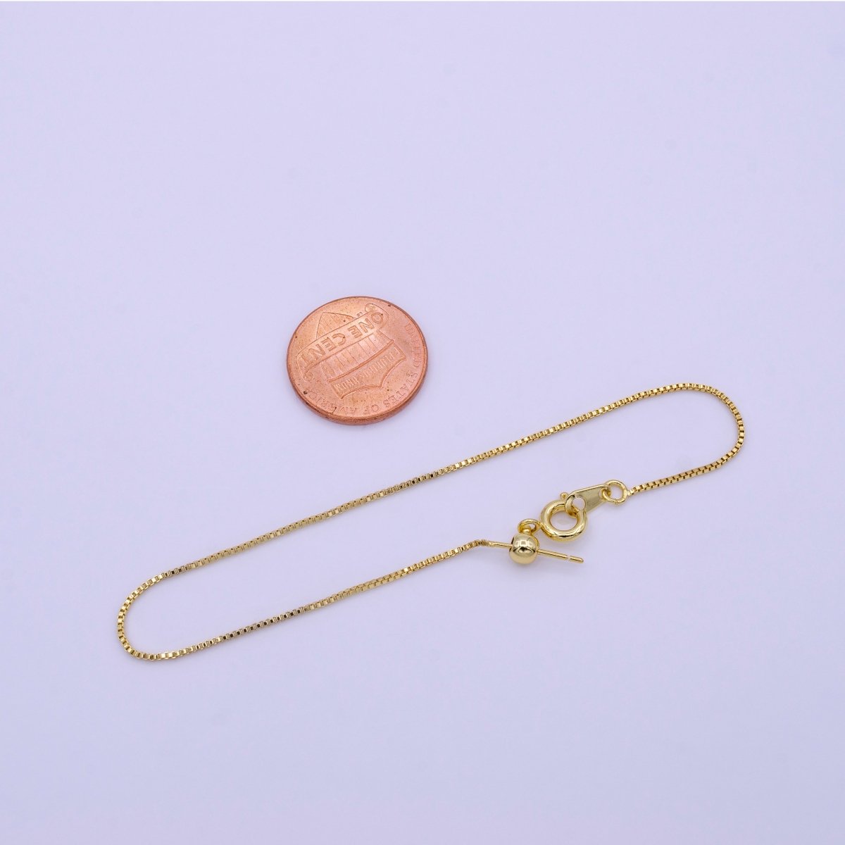 16K Gold Filled 0.8mm Adjustable Box Chain 7 Inch, 8 Inch Slider Bracelet | Z359 Z360