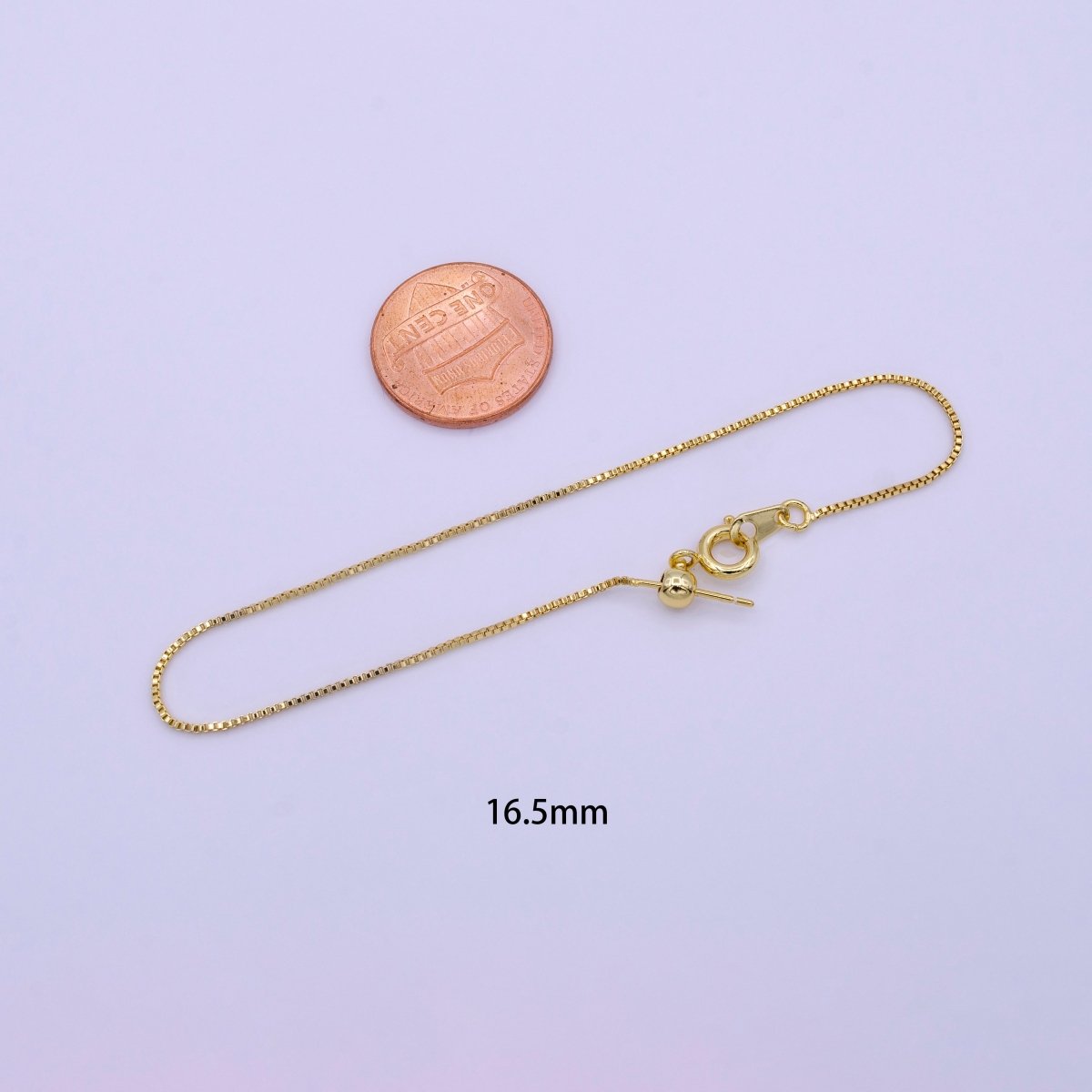 16K Gold Filled 0.8mm Adjustable Box Chain 7 Inch, 8 Inch Slider Bracelet | Z359 Z360