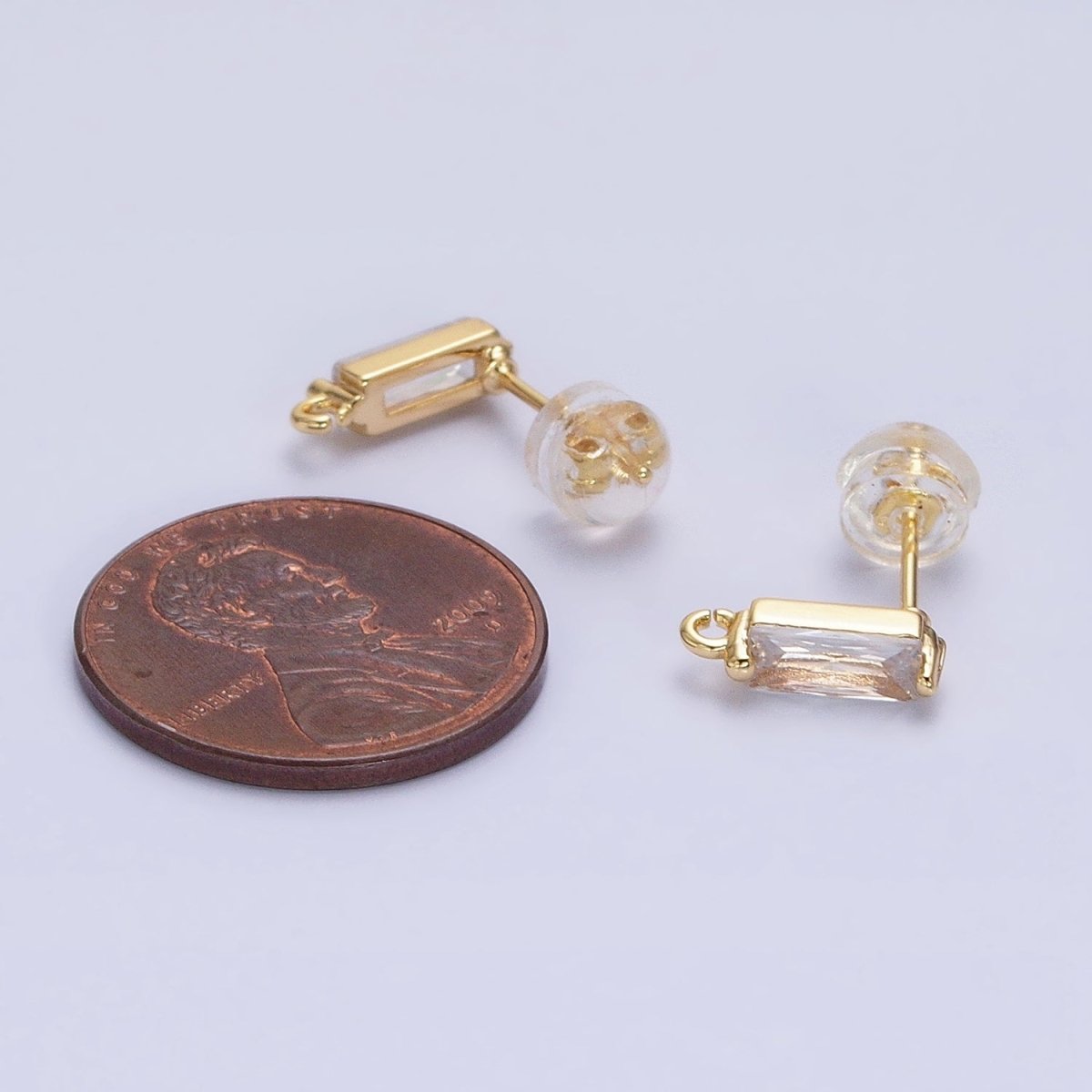 16K Gold Filled 10.5mm Clear CZ Baguette Open Loop Stud Earrings Supply in Gold & Silver | Z-369 Z-370