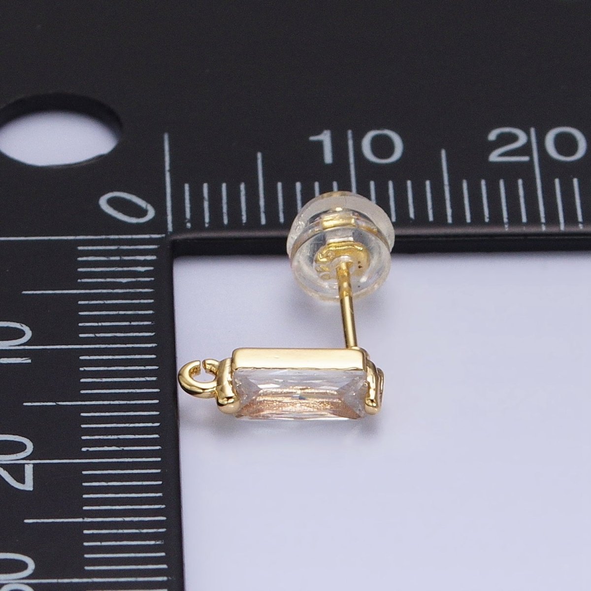 16K Gold Filled 10.5mm Clear CZ Baguette Open Loop Stud Earrings Supply in Gold & Silver | Z-369 Z-370