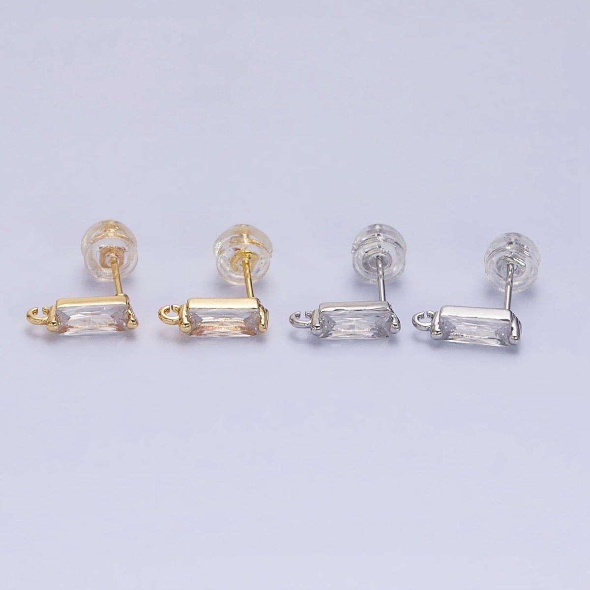 16K Gold Filled 10.5mm Clear CZ Baguette Open Loop Stud Earrings Supply in Gold & Silver | Z-369 Z-370