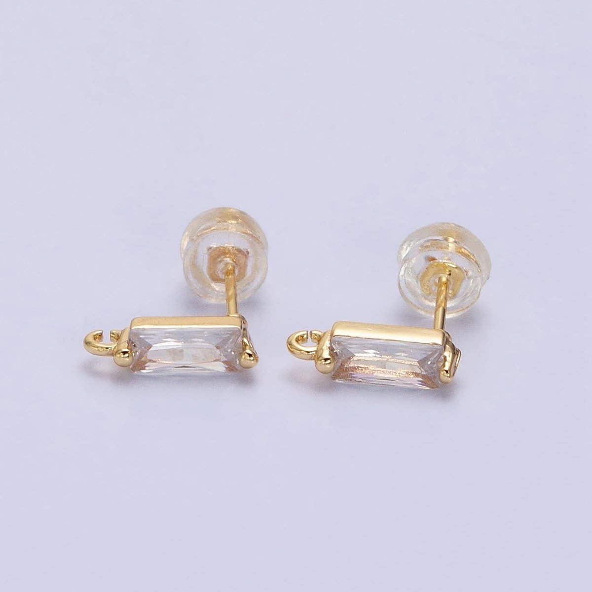 16K Gold Filled 10.5mm Clear CZ Baguette Open Loop Stud Earrings Supply in Gold & Silver | Z-369 Z-370