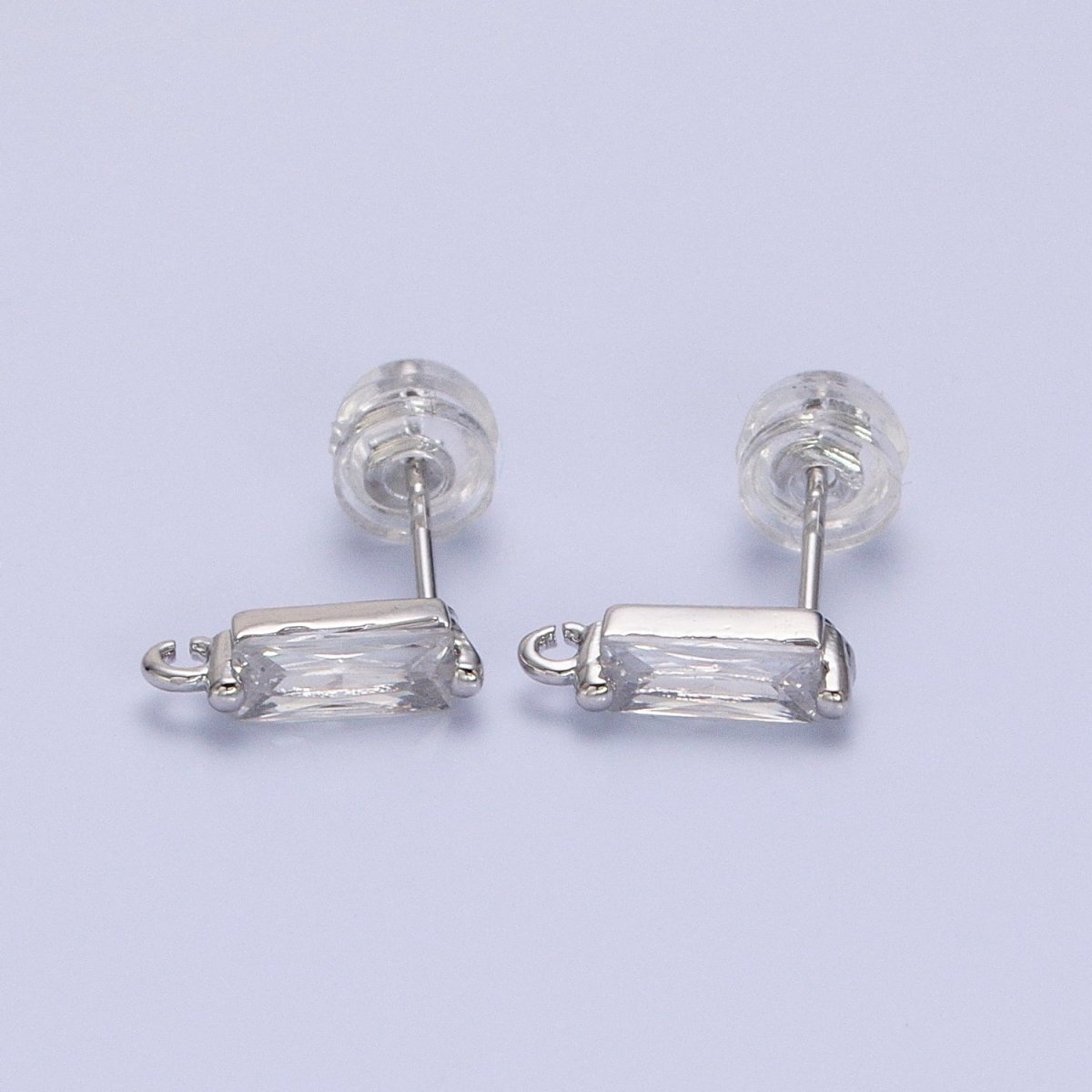 16K Gold Filled 10.5mm Clear CZ Baguette Open Loop Stud Earrings Supply in Gold & Silver | Z-369 Z-370