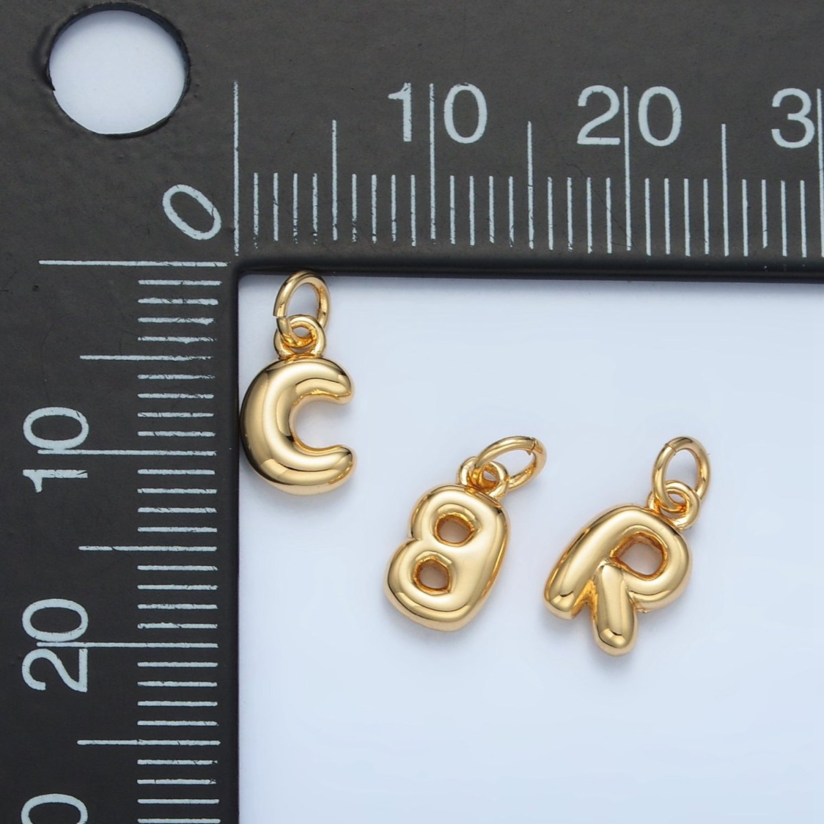 16K Gold Filled 10mm Initial Letter Chubby Balloon Mini Charm | A1591 - A1603