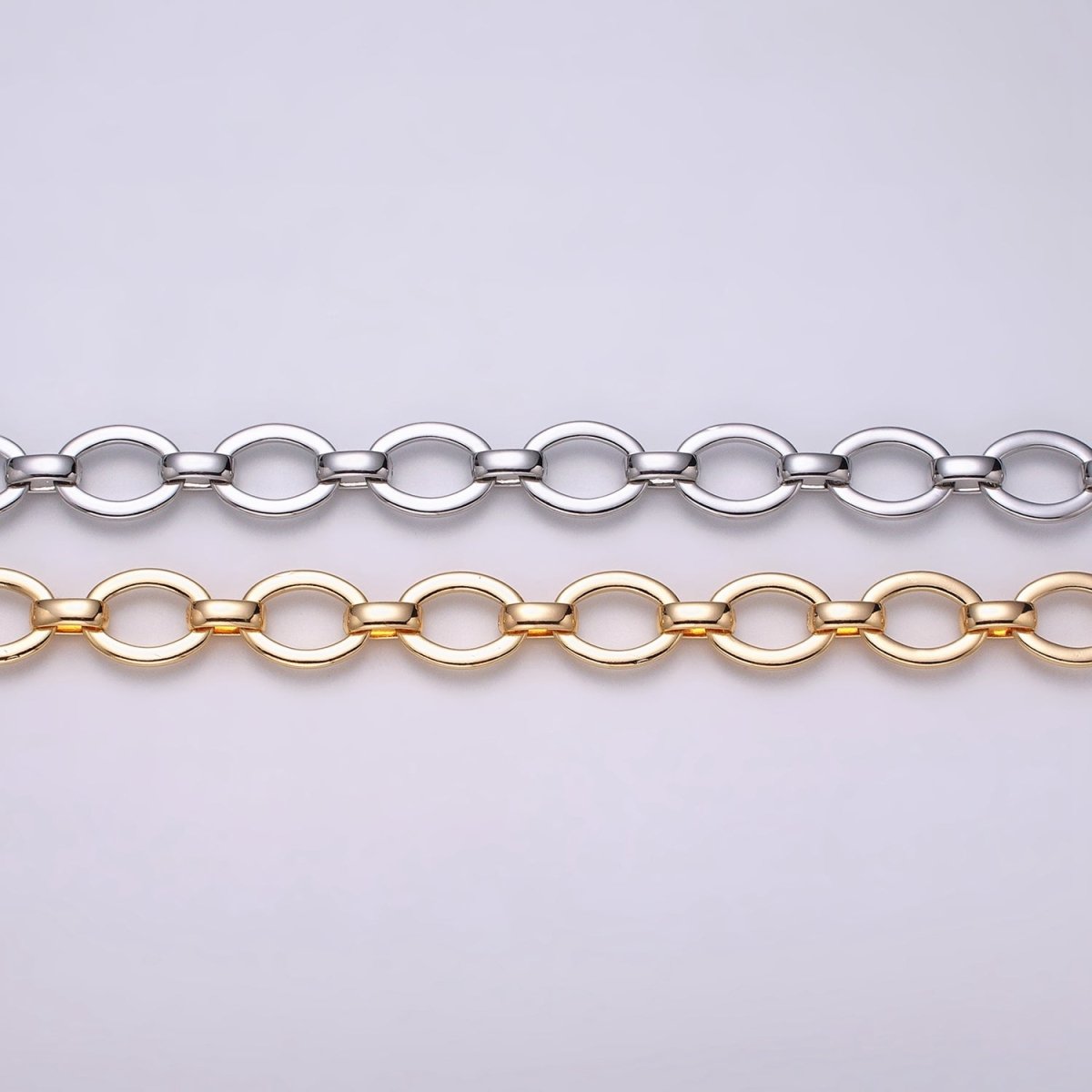 16K Gold Filled 12.5mm Oval Cable Unfinished Chain by Yard in Gold & Silver | ROLL-1223 ROLL-1224 Clearance Pricing
