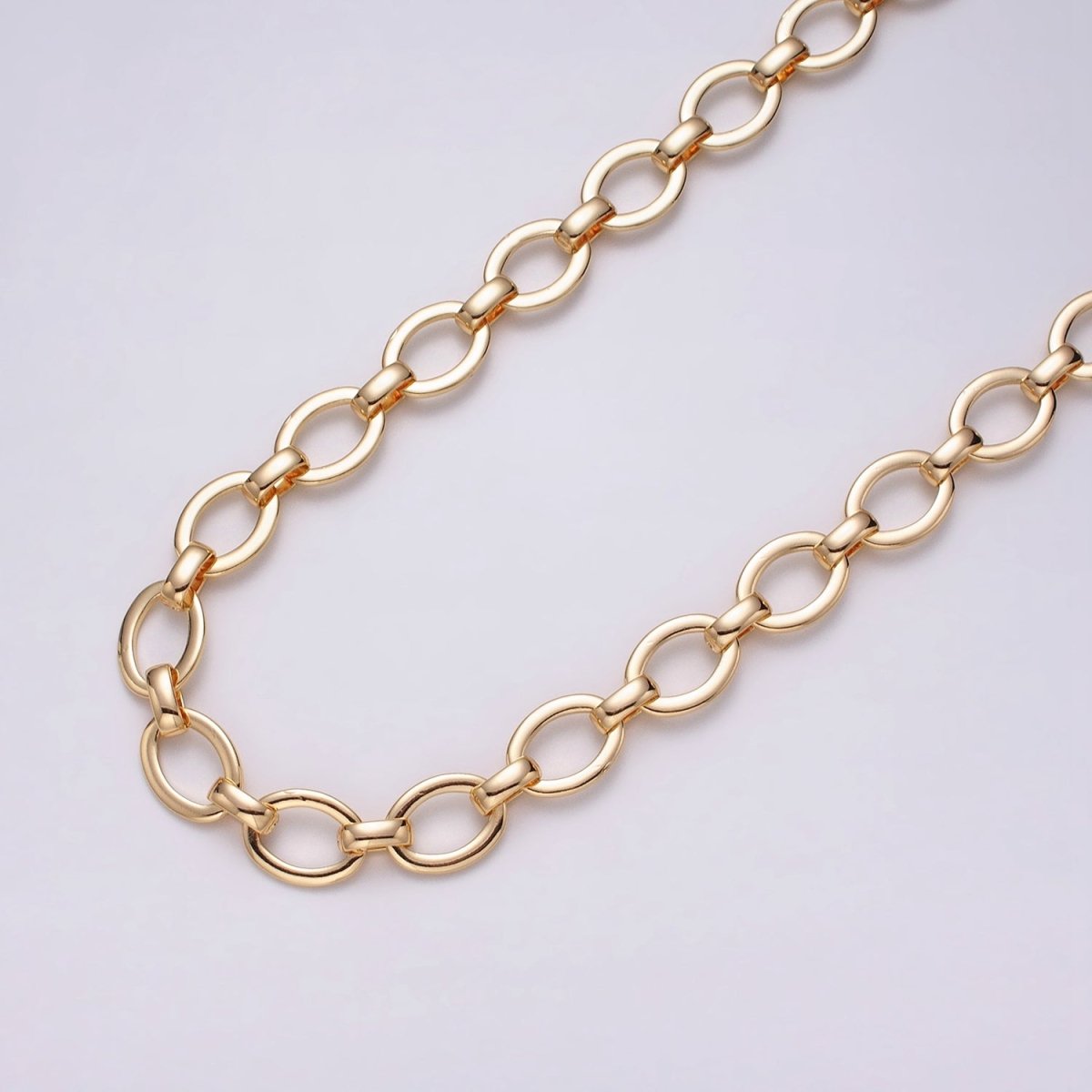 16K Gold Filled 12.5mm Oval Cable Unfinished Chain by Yard in Gold & Silver | ROLL-1223 ROLL-1224 Clearance Pricing