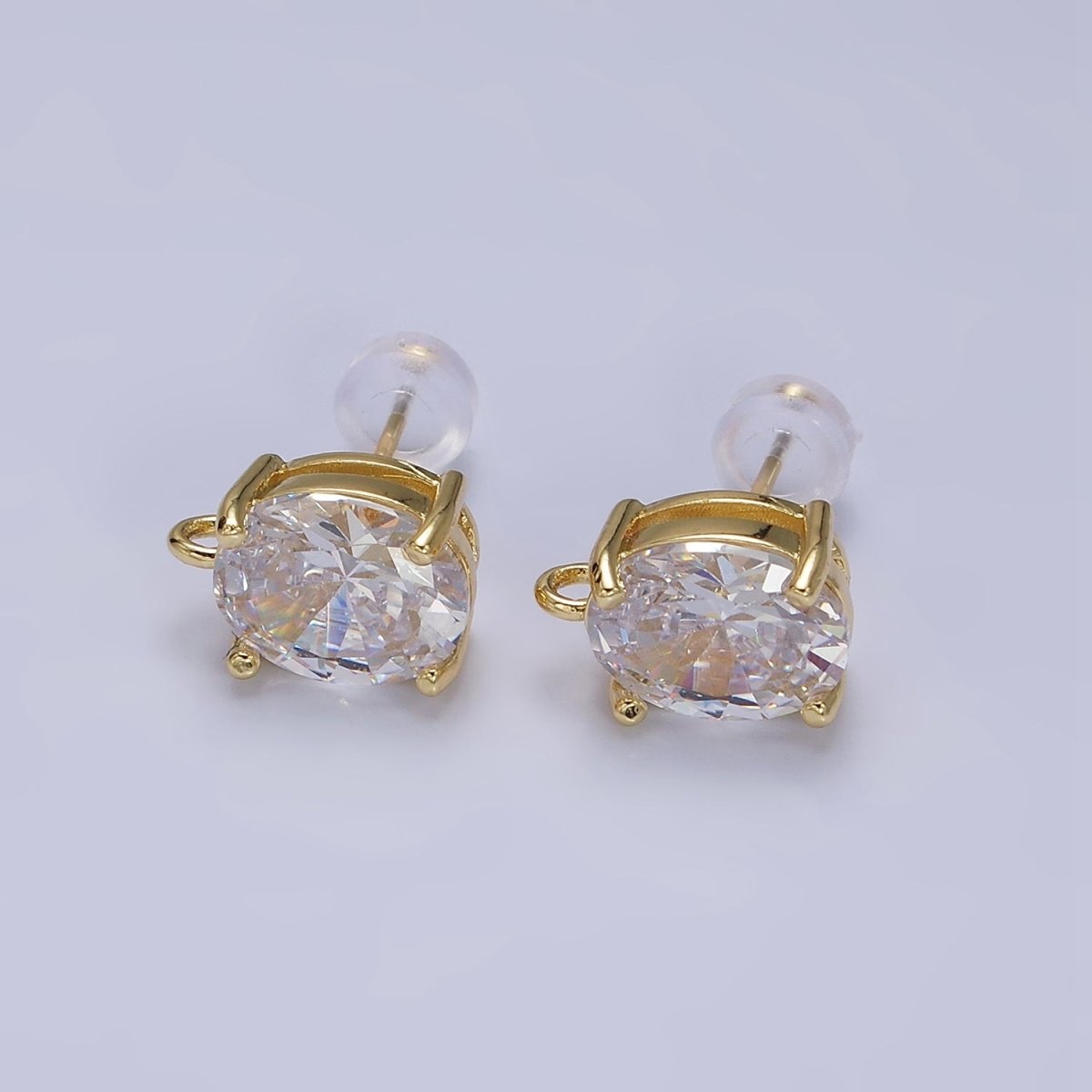 16K Gold Filled 12mm Clear Oval CZ Cubic Zirconia Open Loop Stud Earrings Supply | Z-397 - DLUXCA