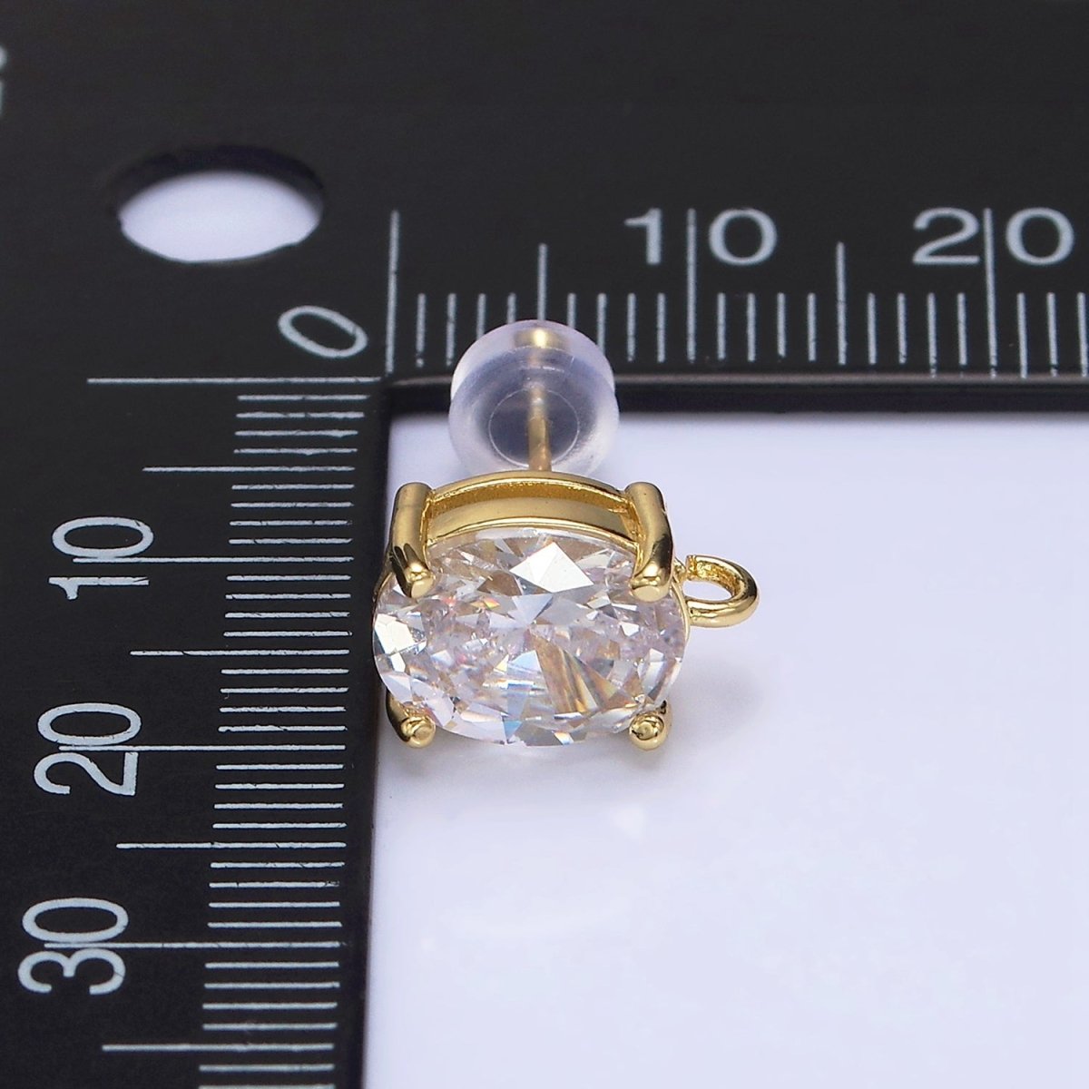 16K Gold Filled 12mm Clear Oval CZ Cubic Zirconia Open Loop Stud Earrings Supply | Z-397 - DLUXCA