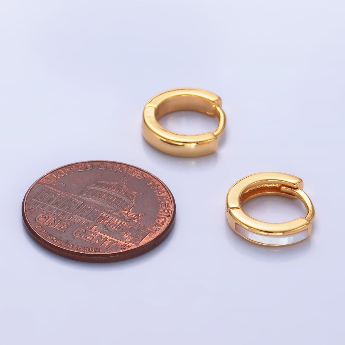 16K Gold Filled 12mm Shell Pearl Lined Cartilage Huggie Earrings | P405 - DLUXCA