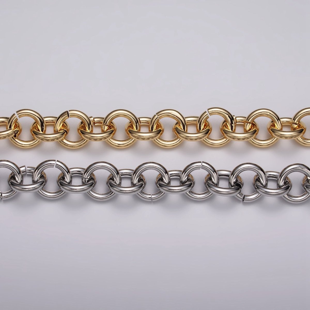 16K Gold Filled 13mm Rolo Statement Unfinished Chain by Yard in Gold & Silver | ROLL-1189 ROLL-1190 Clearance Pricing