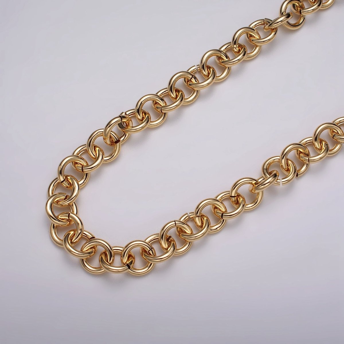 16K Gold Filled 13mm Rolo Statement Unfinished Chain by Yard in Gold & Silver | ROLL-1189 ROLL-1190 Clearance Pricing