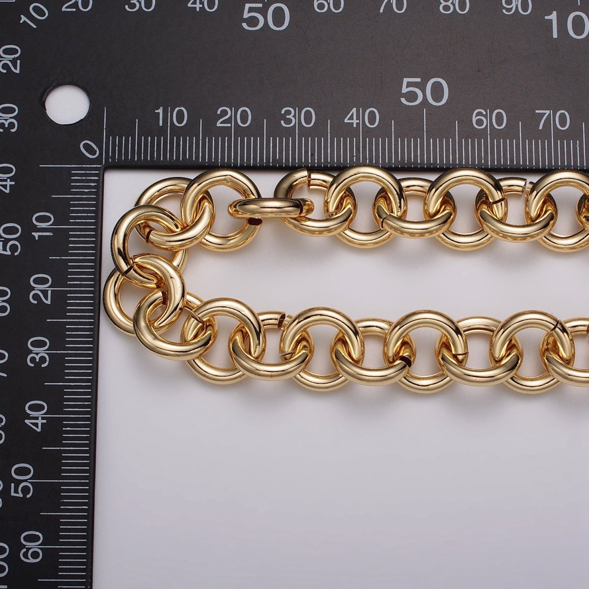 16K Gold Filled 13mm Rolo Statement Unfinished Chain by Yard in Gold & Silver | ROLL-1189 ROLL-1190 Clearance Pricing